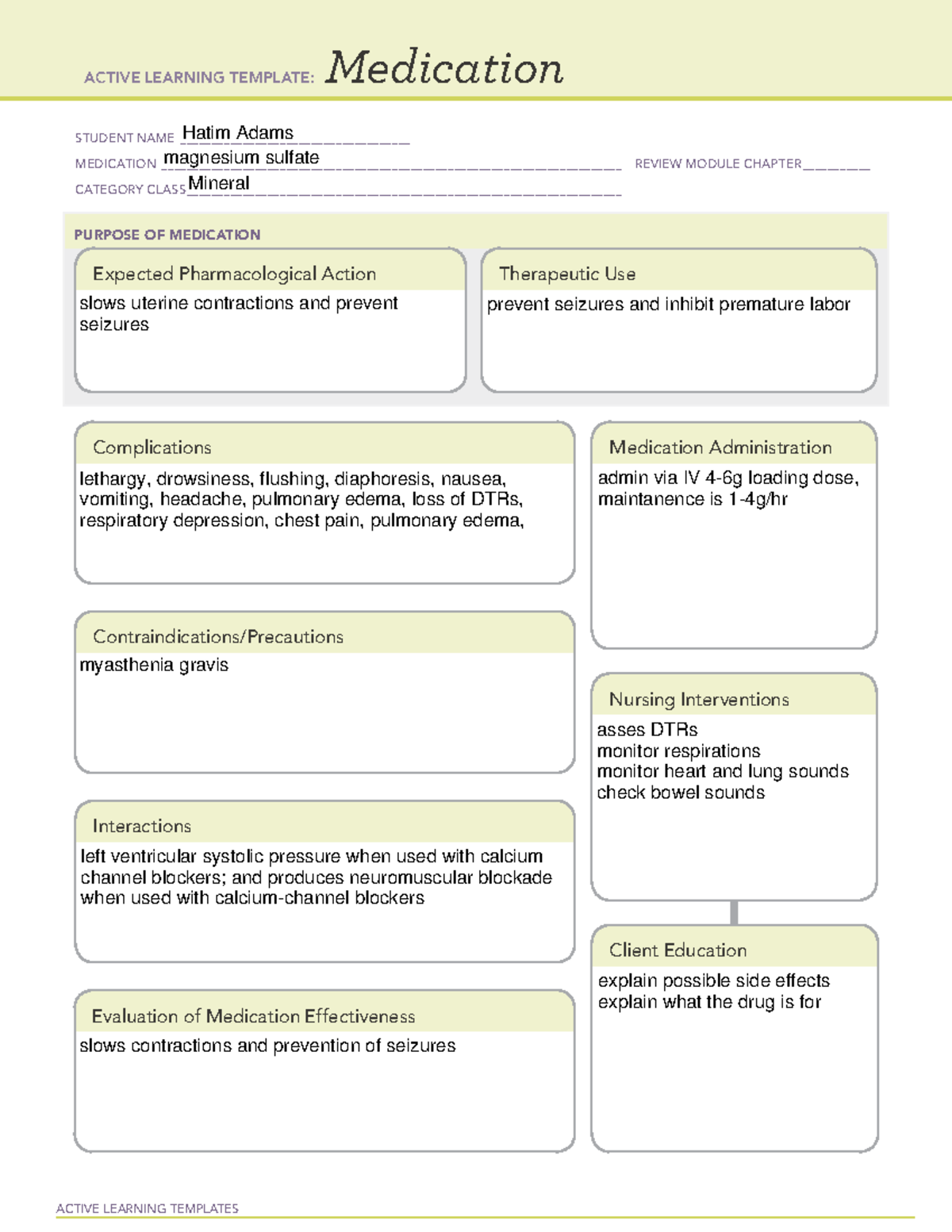 Magensium sulfate - drug card - ACTIVE LEARNING TEMPLATES Medication ...