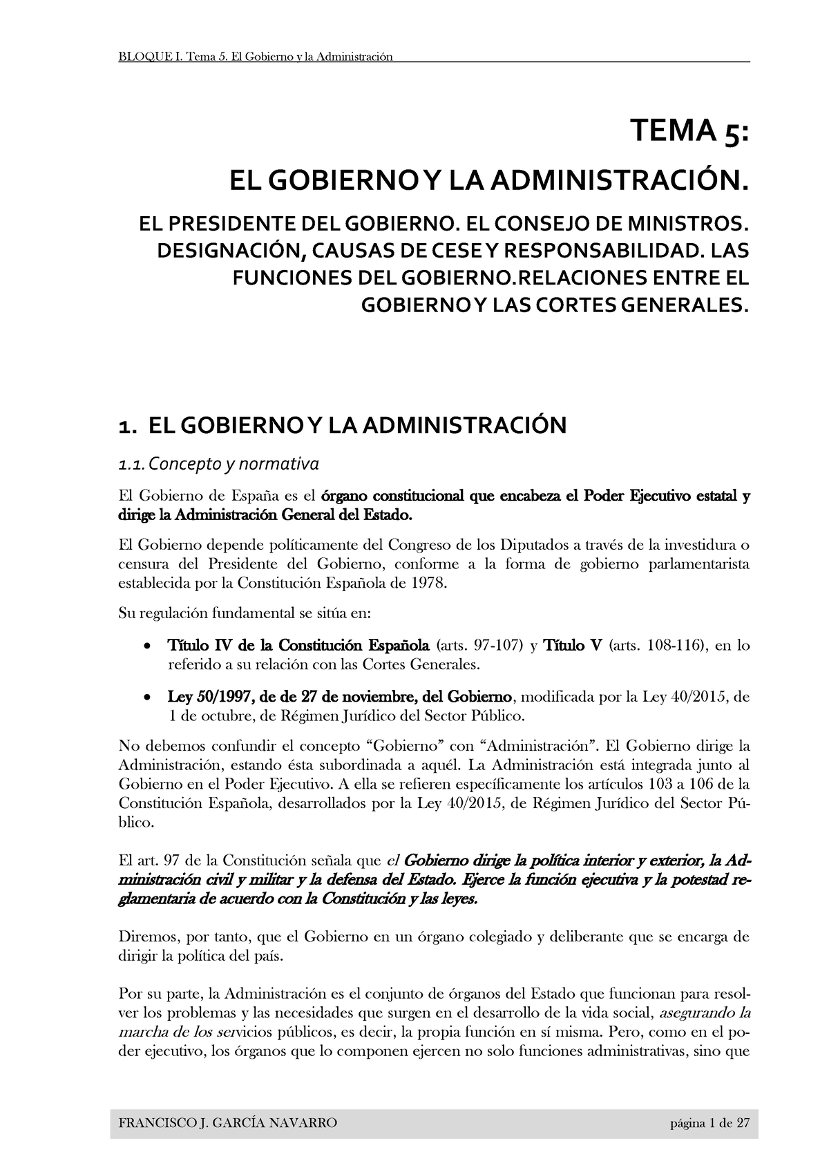 AGE TEMA 5 Gobierno Y Admón - TEMA 5: EL GOBIERNO Y LA ADMINISTRACI”N ...