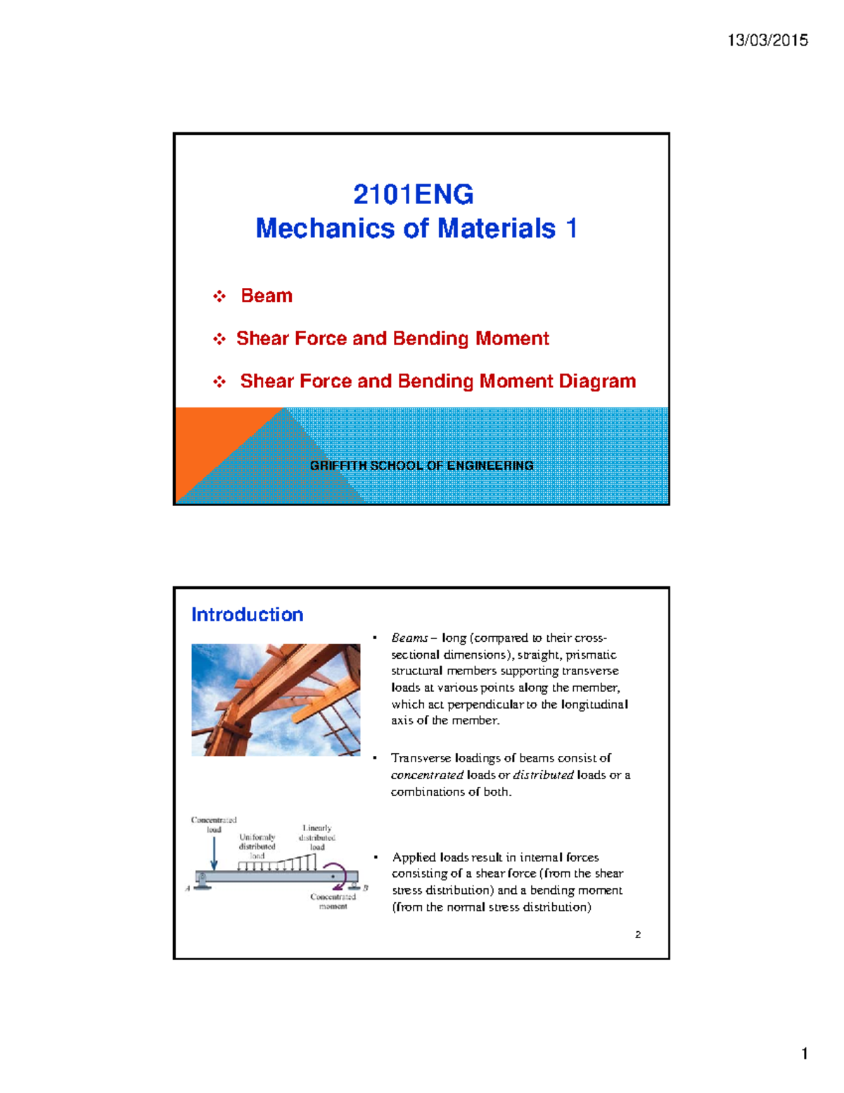 2101 S1 W2 - Lecture notes - 13/03/2015 2101ENG Mechanics of Materials ...
