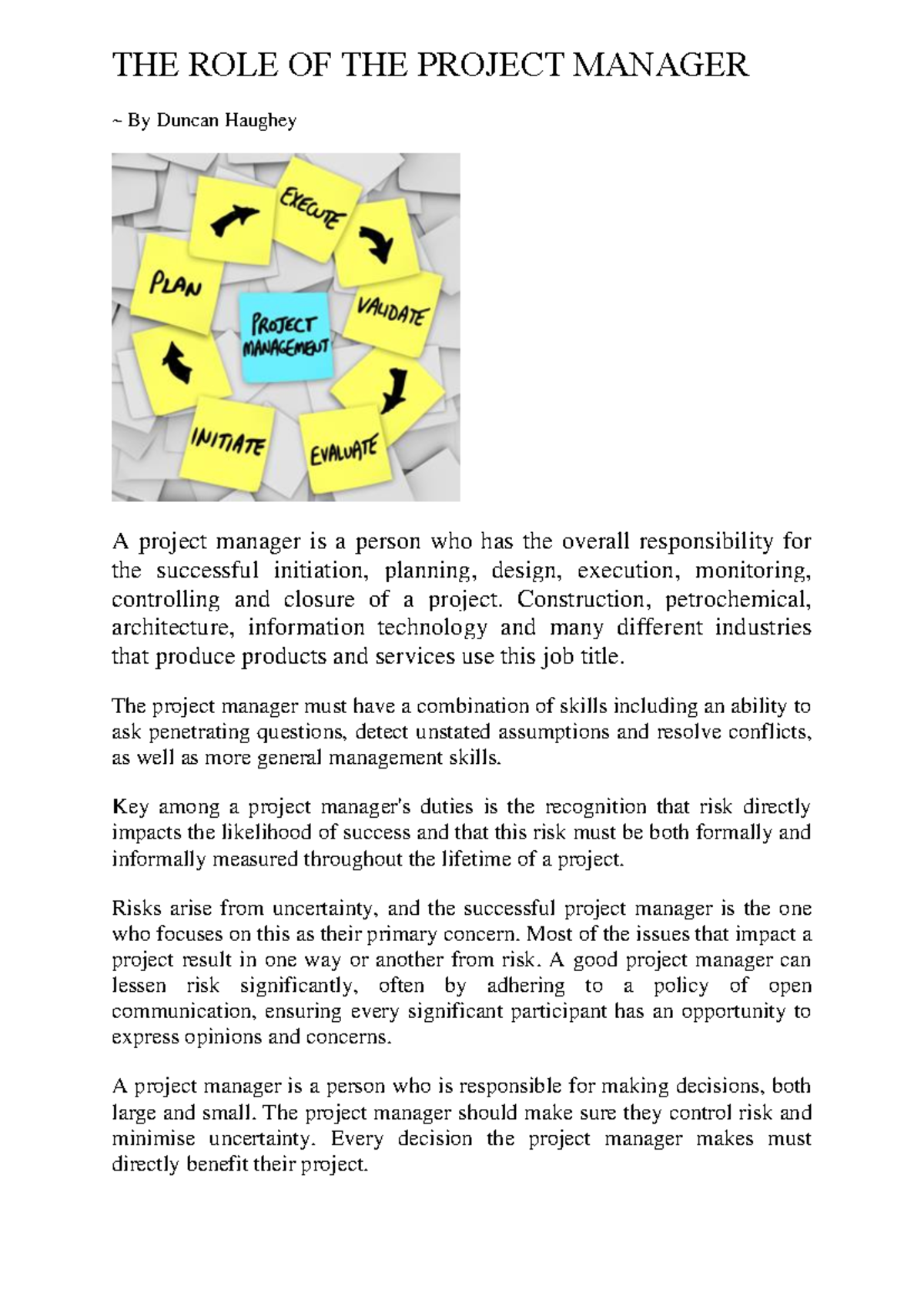 PM THE ROLE OF THE Project Manager - THE ROLE OF THE PROJECT MANAGER ...