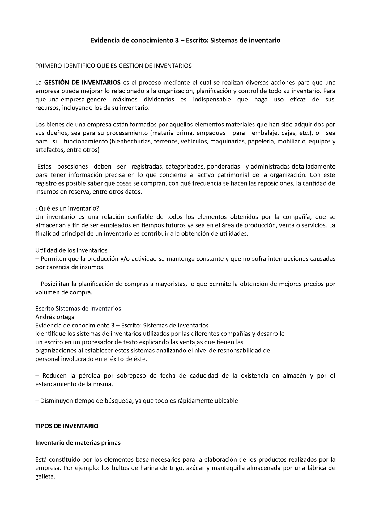 Escrito Sistema De Inventarios Evidencia De Conocimiento 3 Escrito Sistemas De Inventario 6068