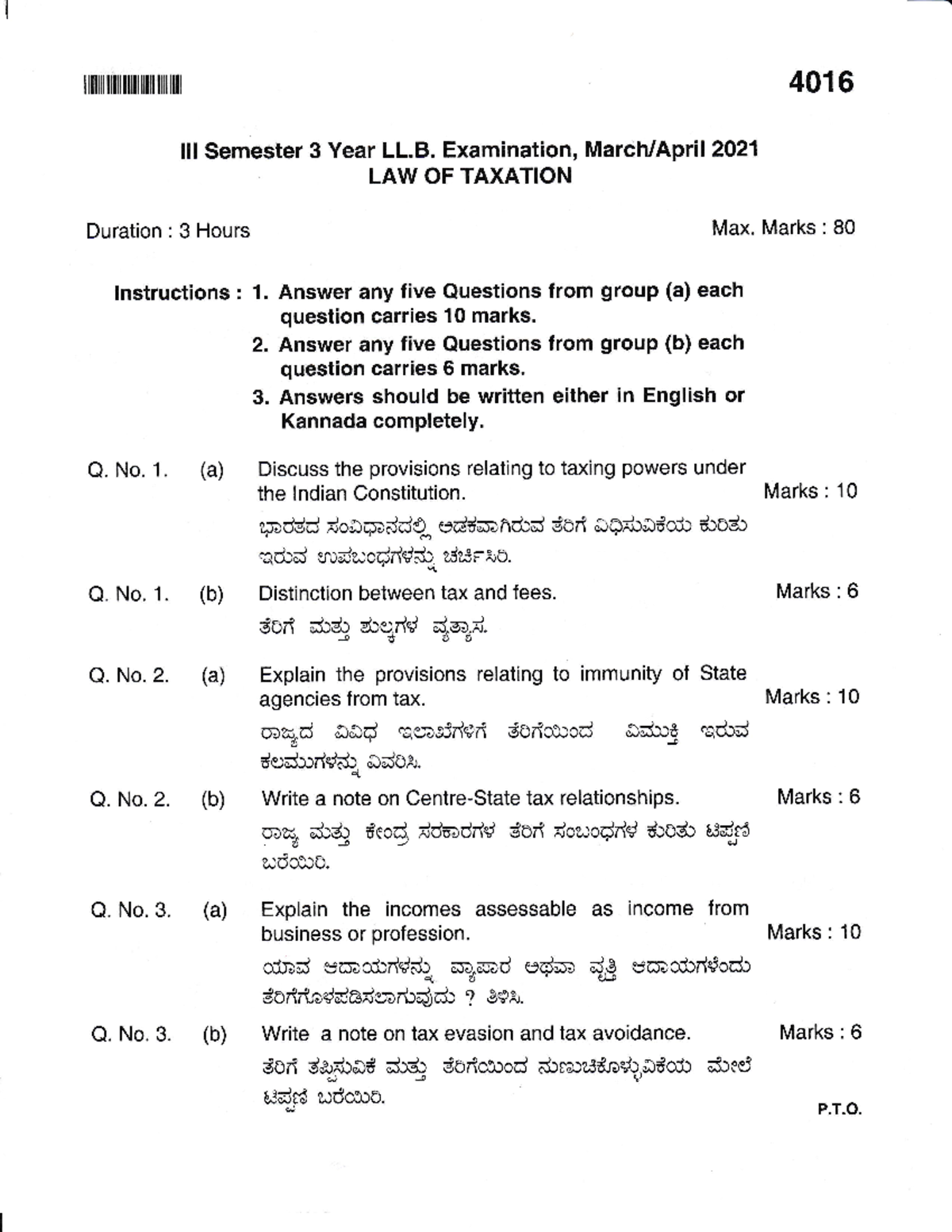 LAW OF Taxation Question Paper - Rrilillliltflillrfillilffr 401 6 Lll ...