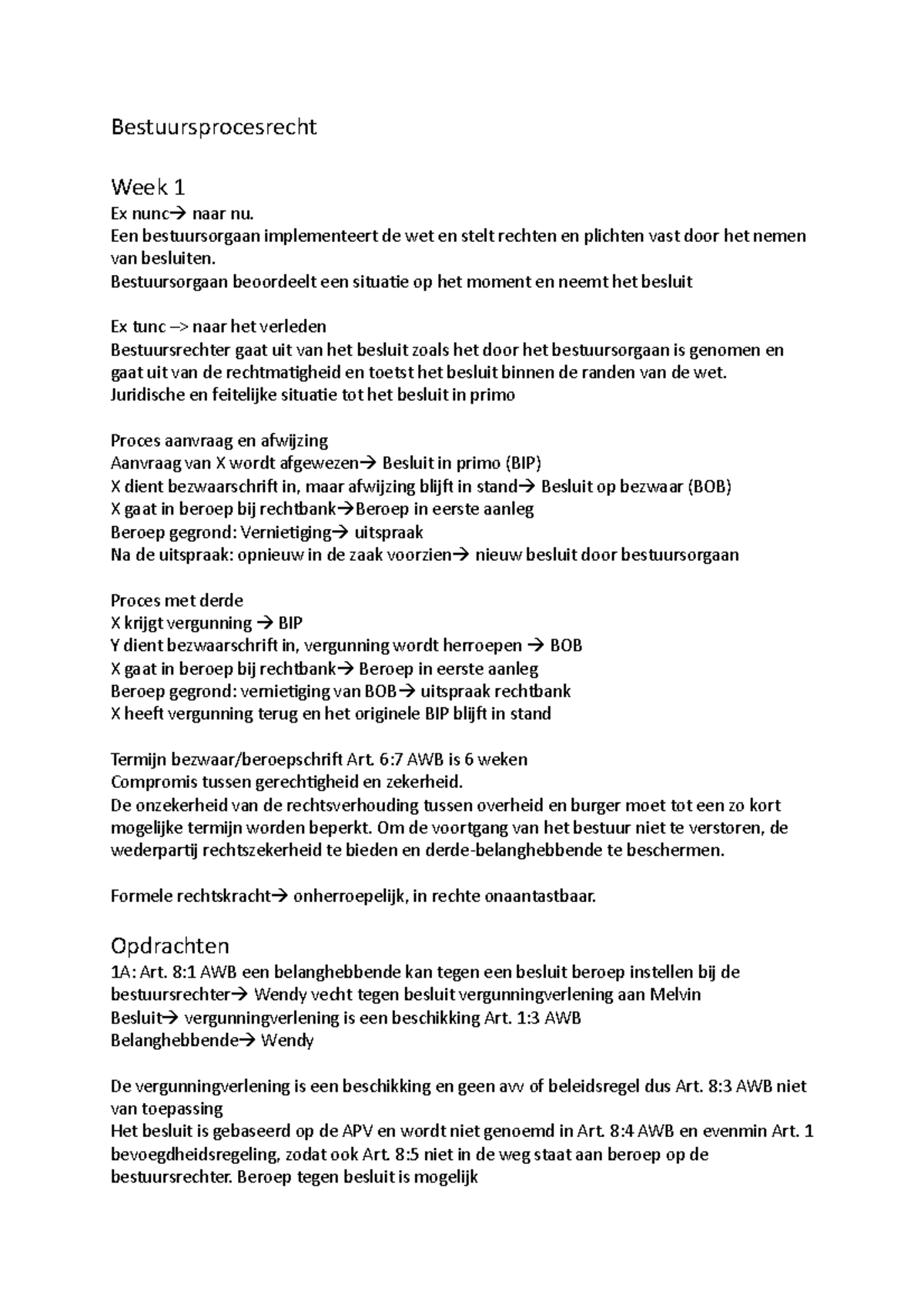 Bestuursprocesrecht Hoorcollege Aantekeningen En Werkgroep Opdrachten ...