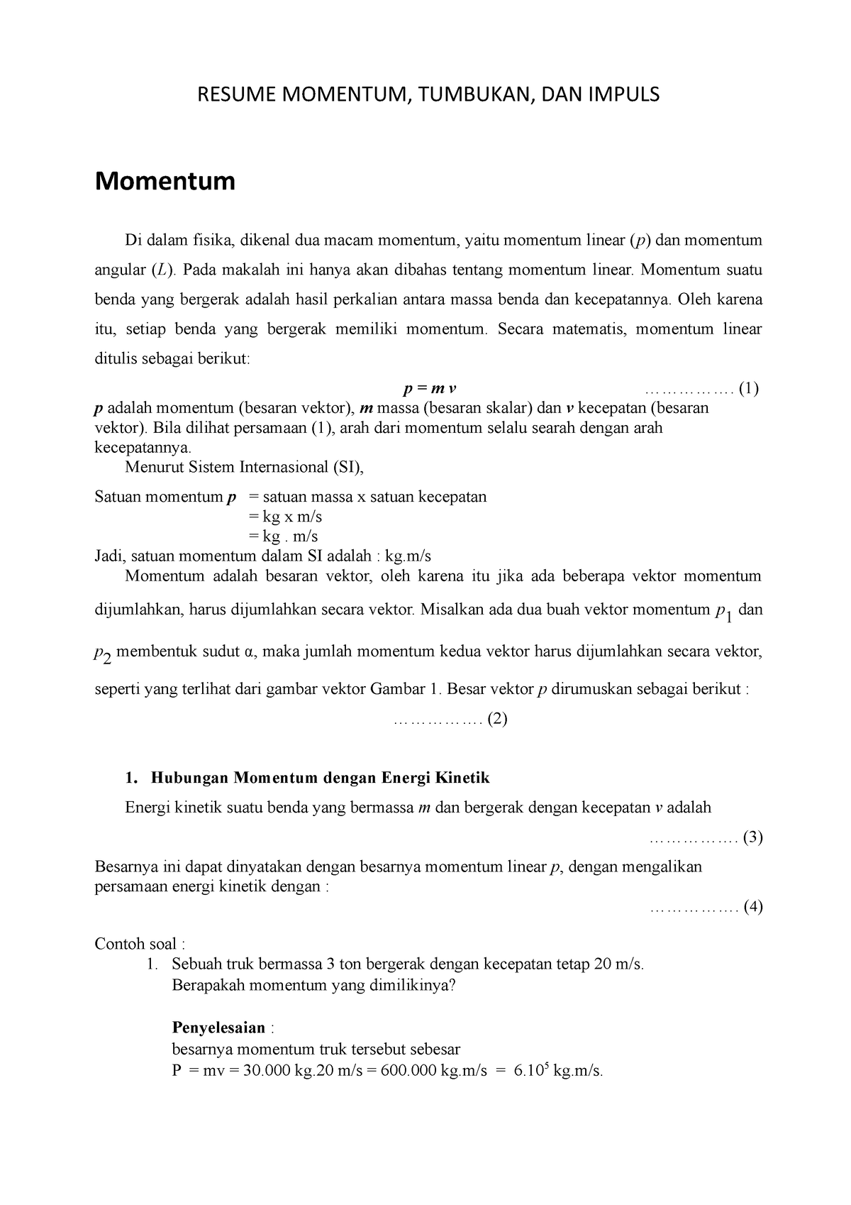 Momentum Tumbukan DAN Impuls - RESUME MOMENTUM, TUMBUKAN, DAN IMPULS ...