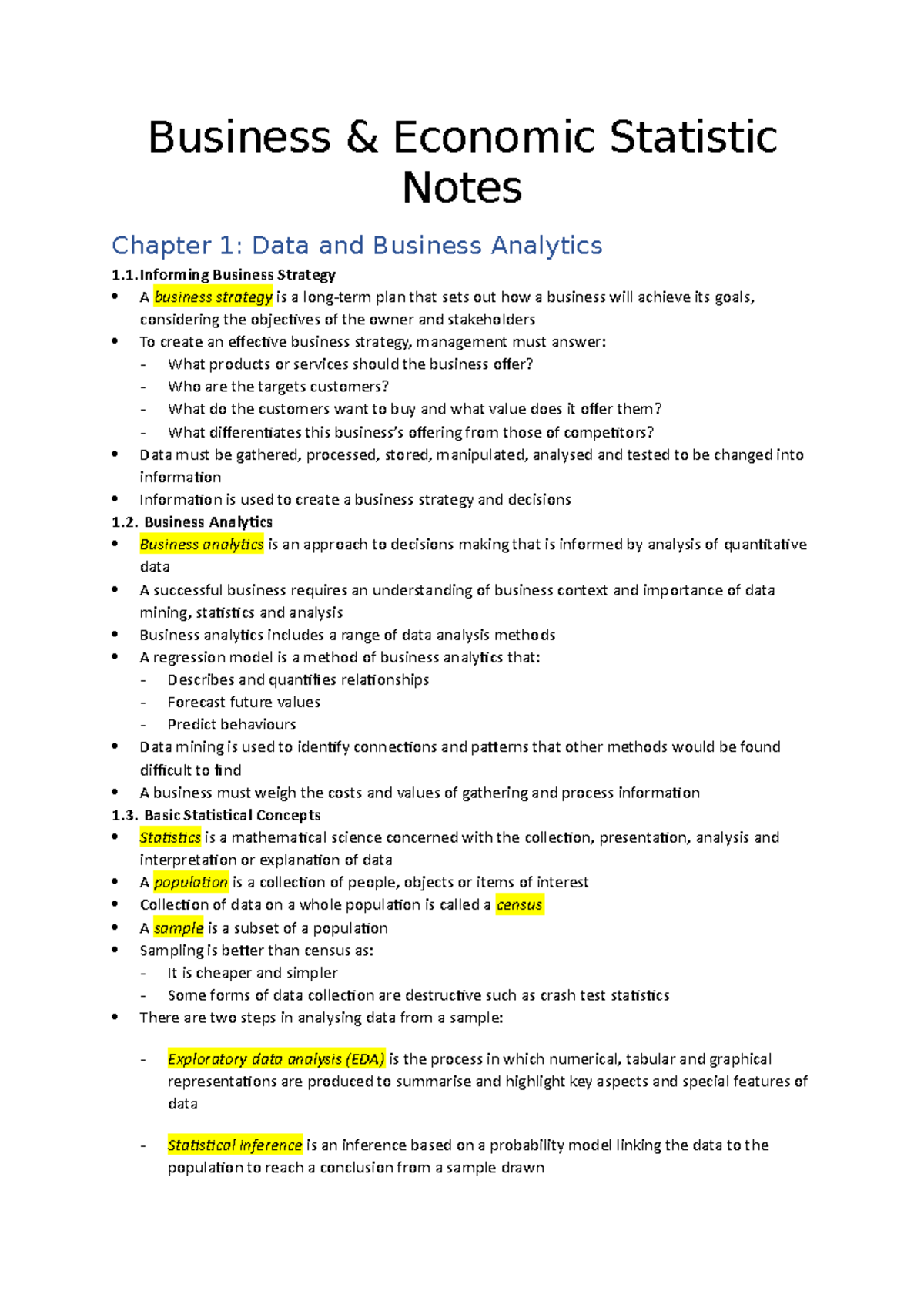 Business & Economic Statistics Notes - Business & Economic Statistic ...