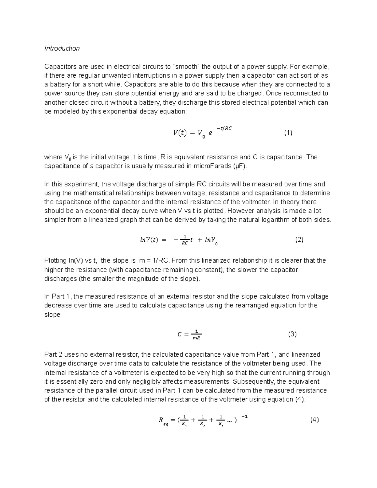 PHYS225lab#4 - PHYS 225 capacitor lab report - Introduction Capacitors ...