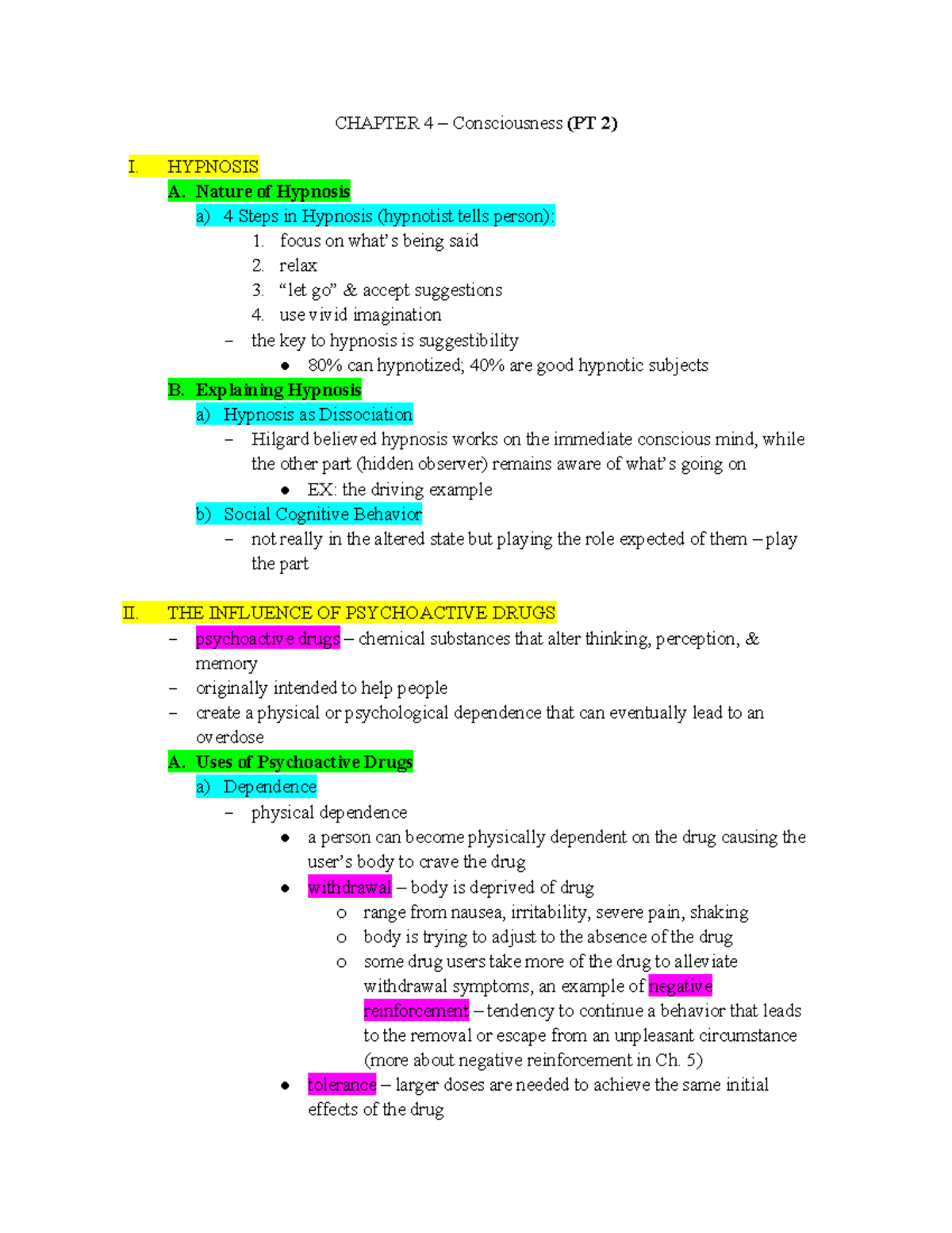 Ch 4 Consciousness PT 2 - Notes and important facts for Chapter 4 ...