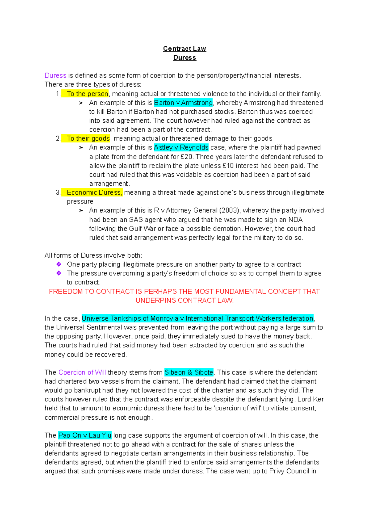 Lecture 9 Duress Contract Law Duress Duress is defined as some form