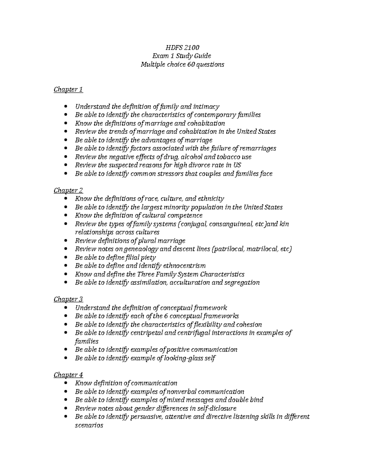 Study Guide - HDFS 2100 Exam 1 Study Guide Multiple Choice 60 Questions ...