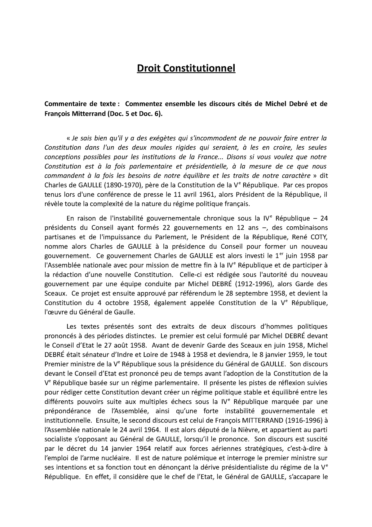 Commentaire Droit Constitutionnel Td6 Droit Constitutionnel Commentaire De Texte Commentez