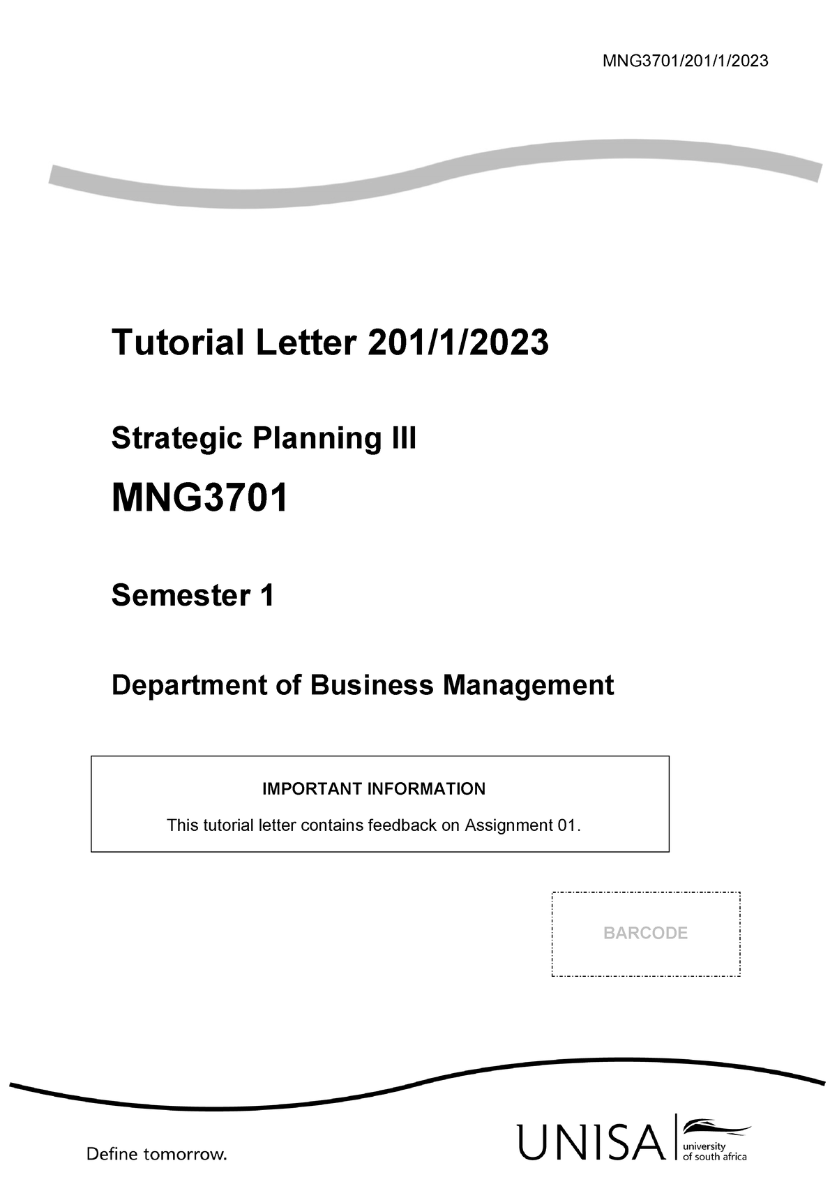 Tutorial Letter 201 - Strategic Planning (MNG3701) Assignment 01 ...