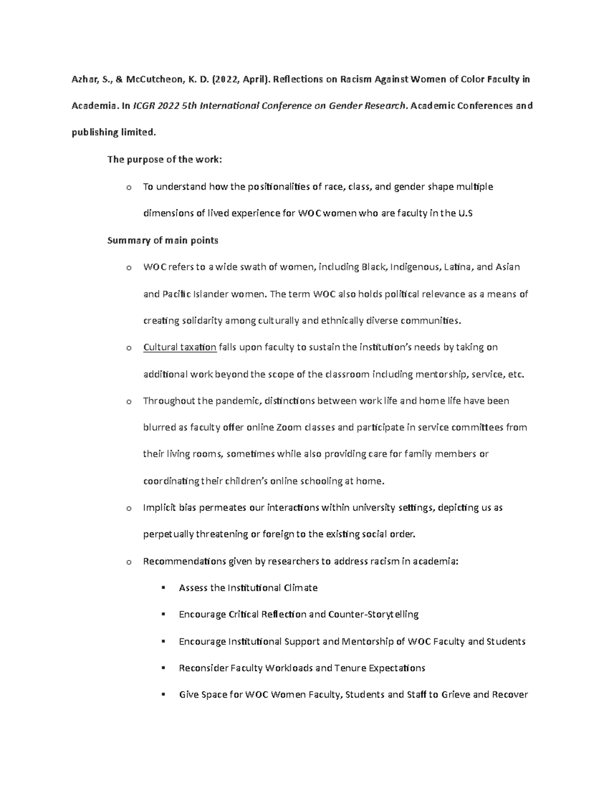 Annotated Bibliography Example CHIC 102 - Azhar, S., & McCutcheon, K. D ...