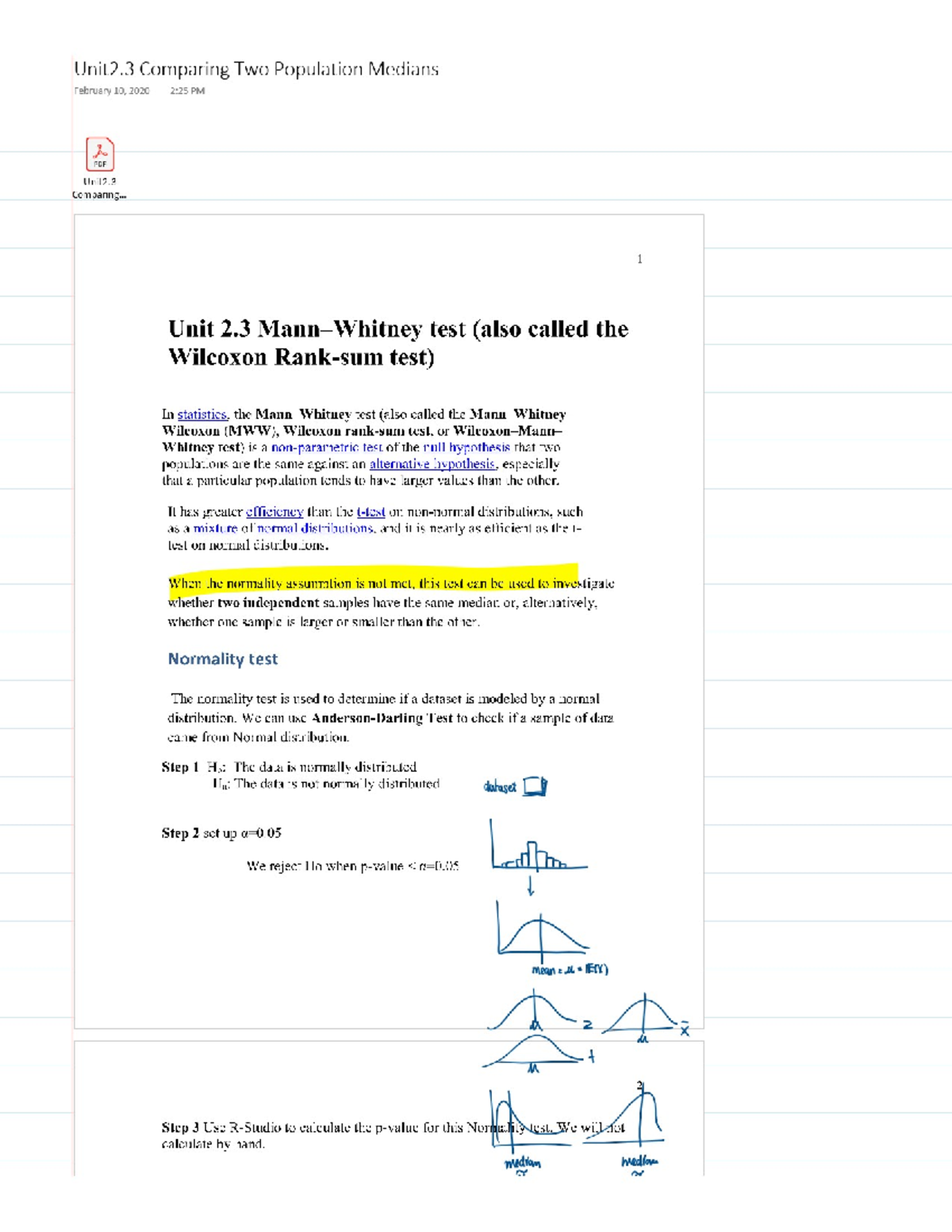 Unit 2.3 Hypothesis Testing For 2 Samples-Medians Completed Notes ...