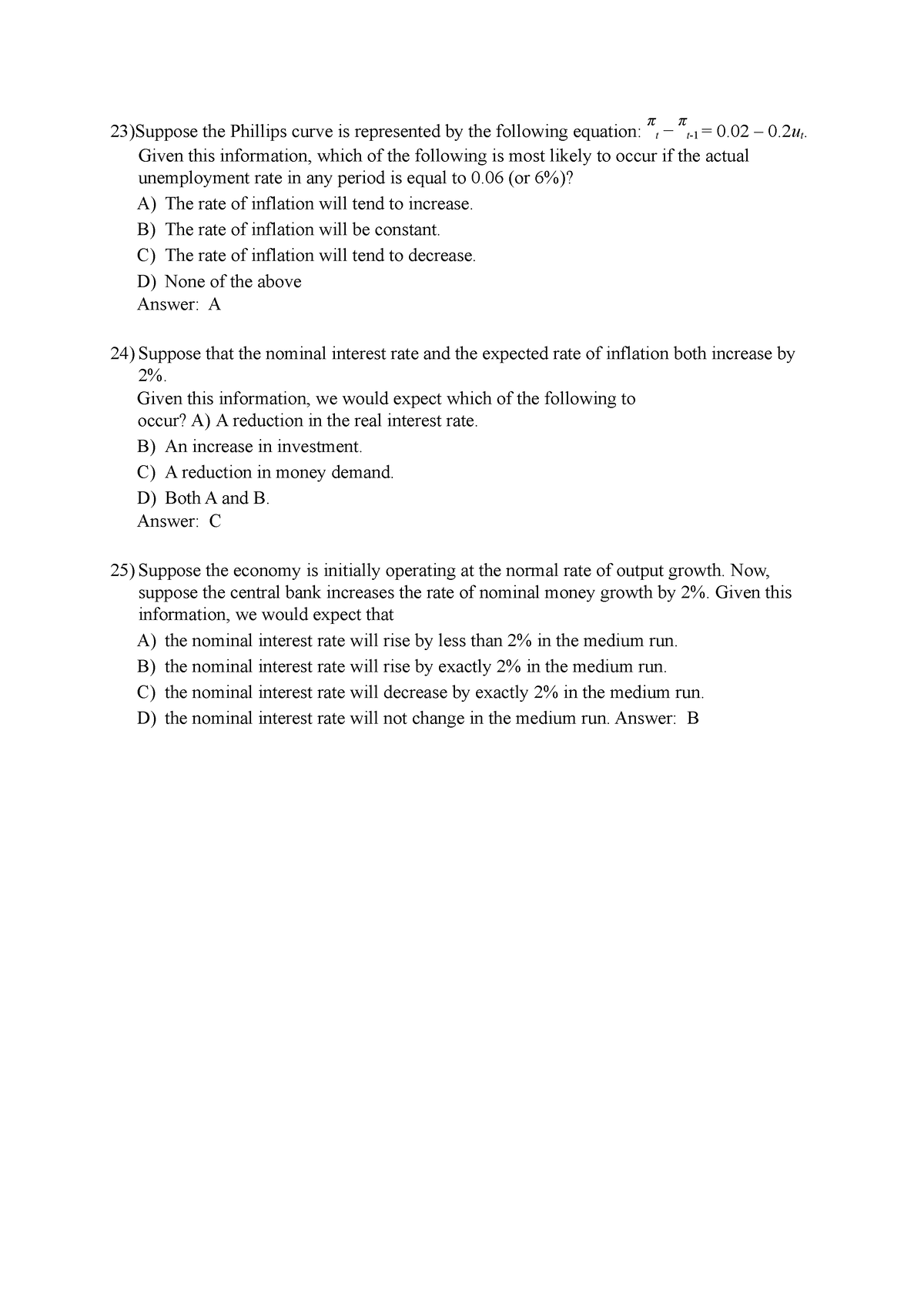 Questions micro 1 - question to practice - 23)Suppose the Phillips ...