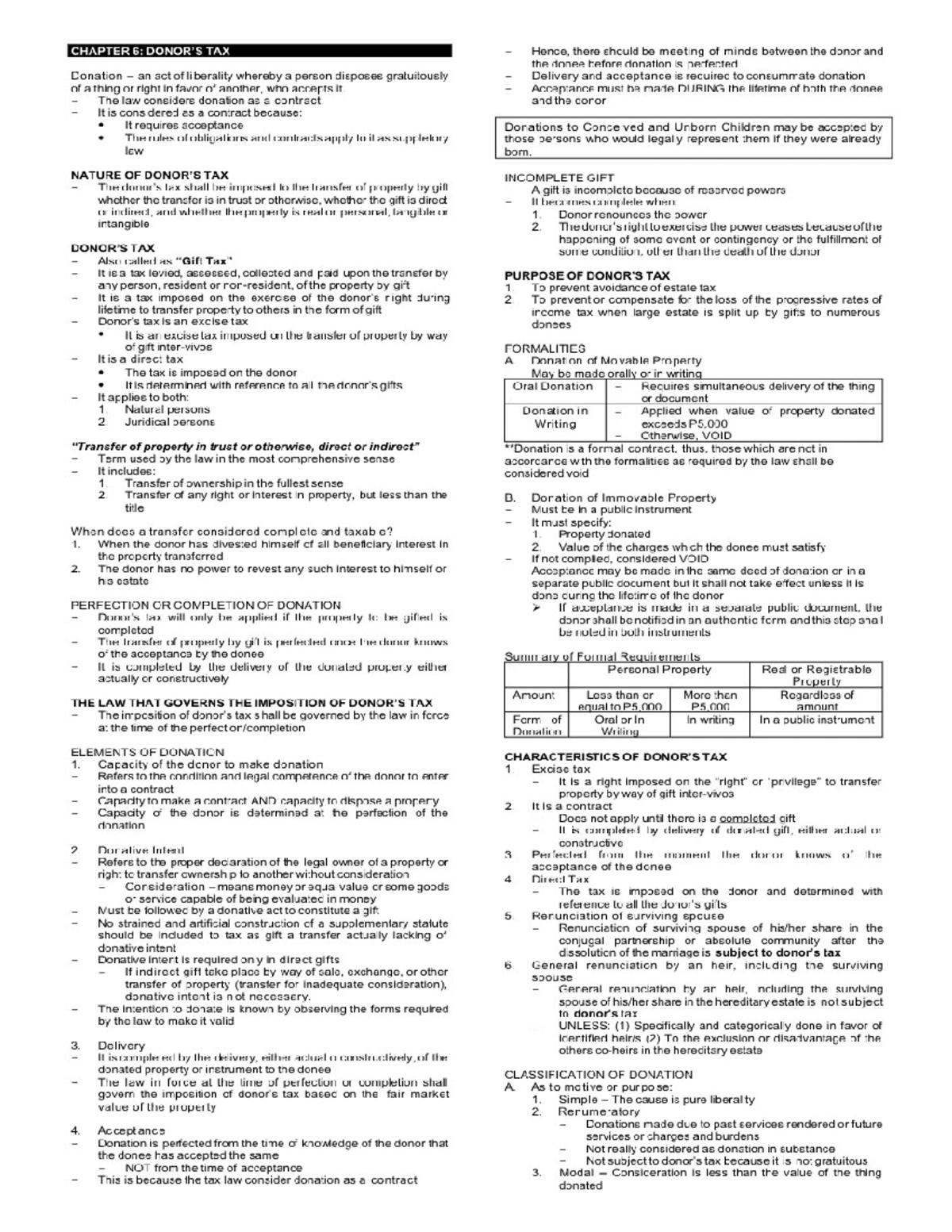Donor's Tax Lecture - A Summary Of Donor' Tax - Taxation - Studocu