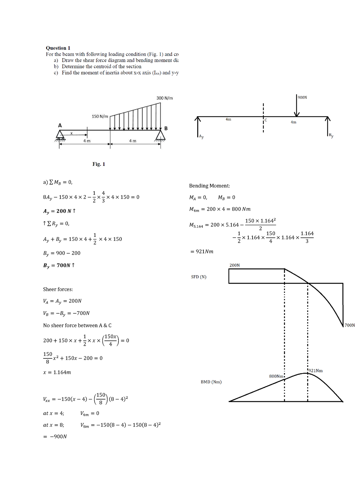 Mos Quiz - Quiz With Answers + Working Out - A) ∑𝑀𝐵= 0, 8𝐴𝑦− 150 × 4 × 