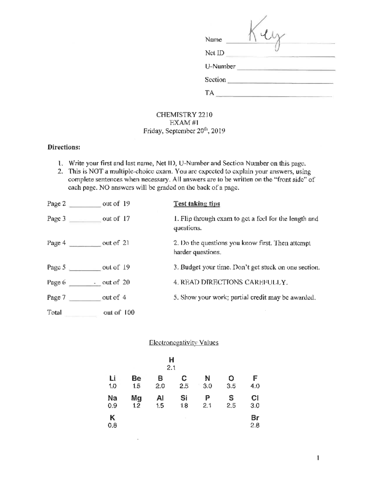 Practice Exam 1 (Key) - The key to the Block 1 Exam for Spring 2022 ...