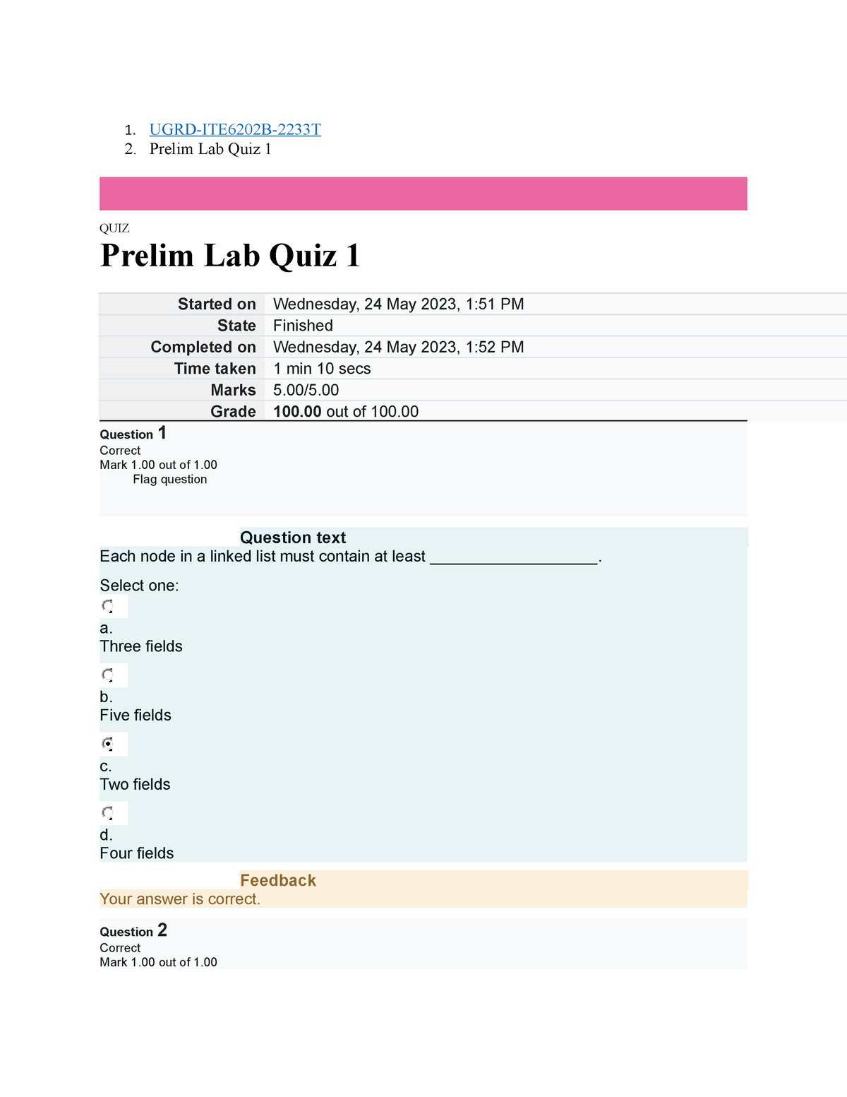 UGRD-ITE6202B Data Structure And Algorithms Prelim Lab Quiz 1 - 1. UGRD ...