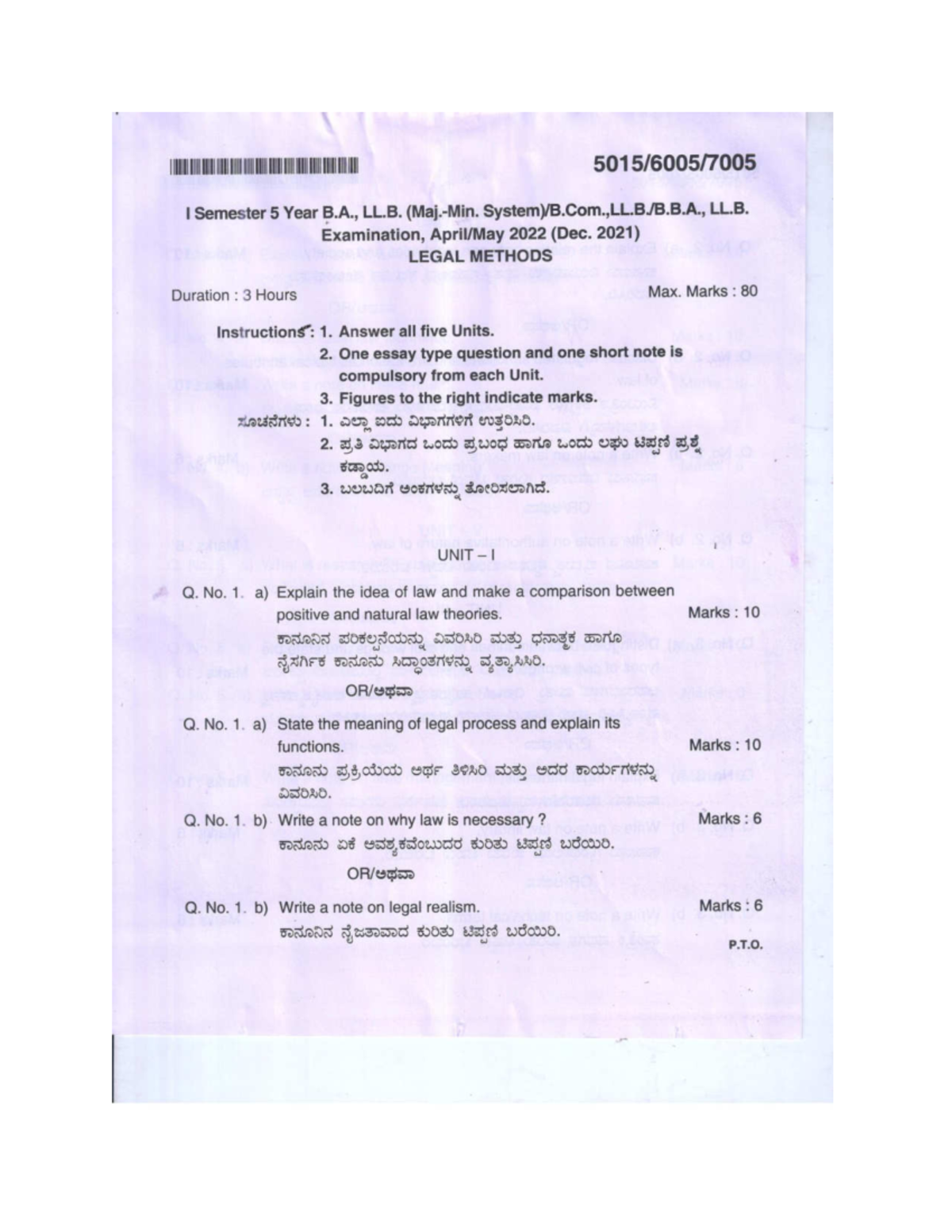 Legal Methods question papers - ballb - Studocu