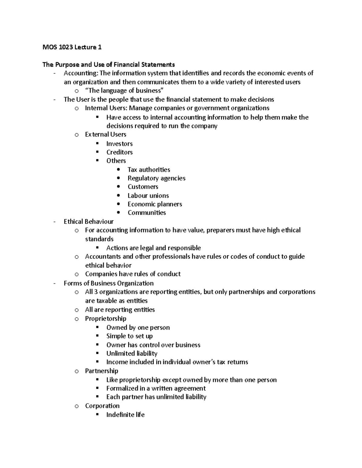 MOS 1023 Lecture 1 - MOS 1023 Lecture 1 The Purpose and Use of ...
