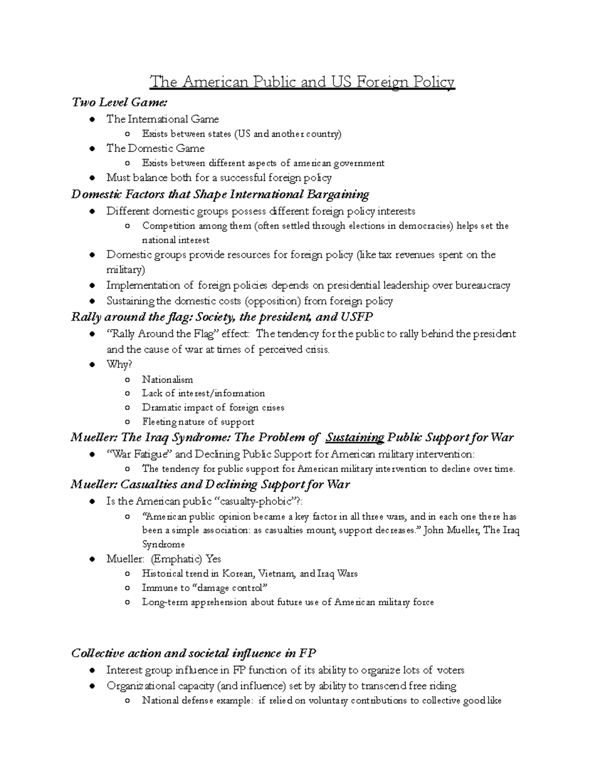 Gov Module 7 notes The American Public and US Foreign Policy Two