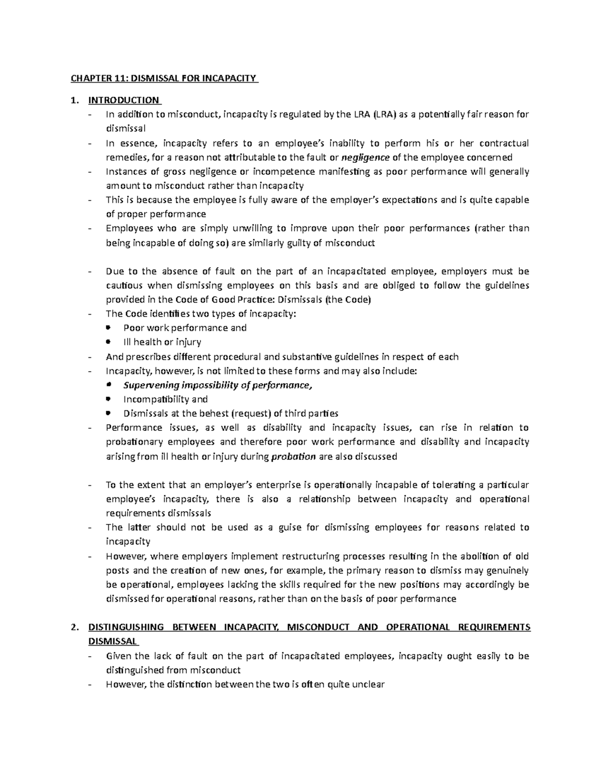 Chapter 11 - CHAPTER 11: DISMISSAL FOR INCAPACITY 1. INTRODUCTION In ...