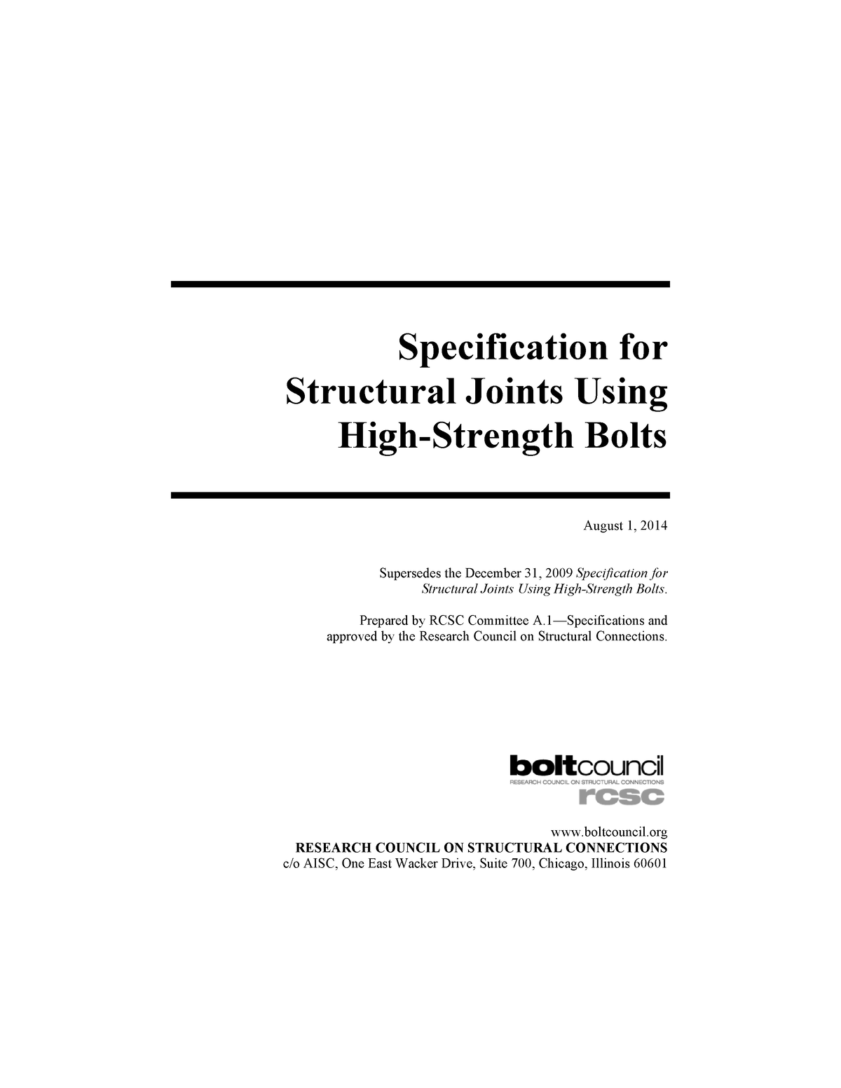 ANSI AISC 2014 RCSC Specification - Specification For Structural Joints ...