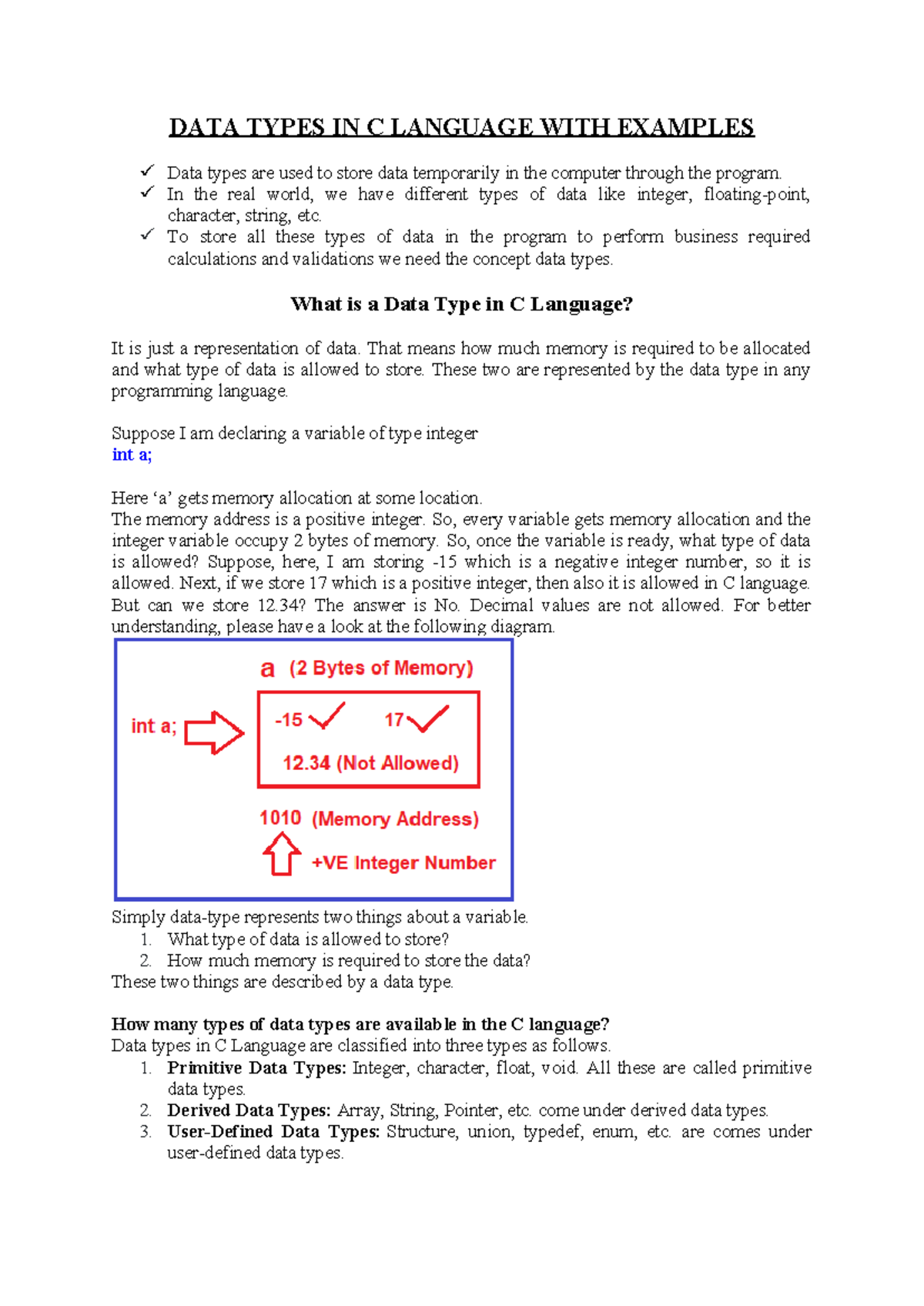 Data Types in C Language with Examples - DATA TYPES IN C LANGUAGE WITH ...