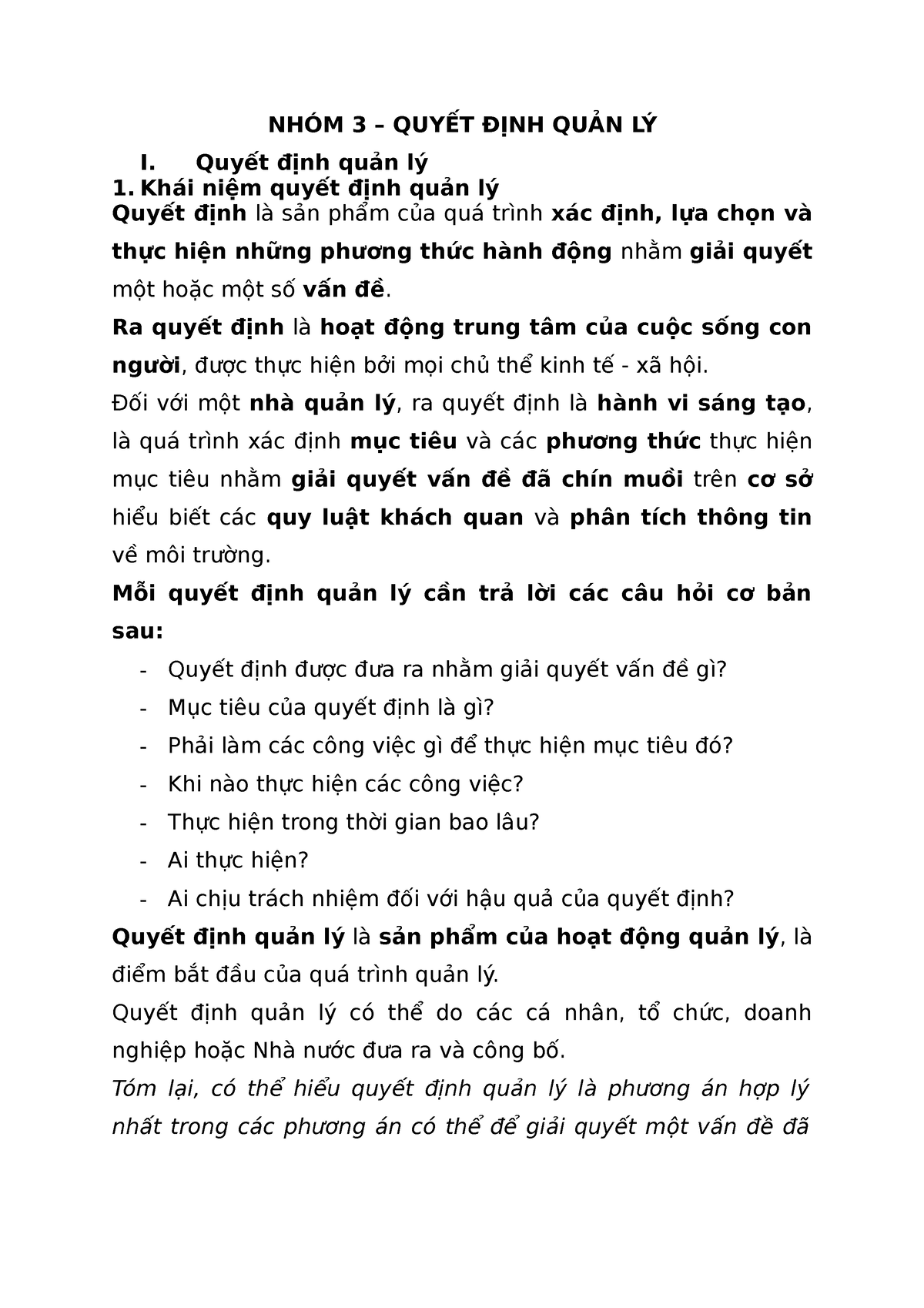 Làm thế nào để cải thiện khả năng đưa ra quyết định quản lý của các nhà quản lý?