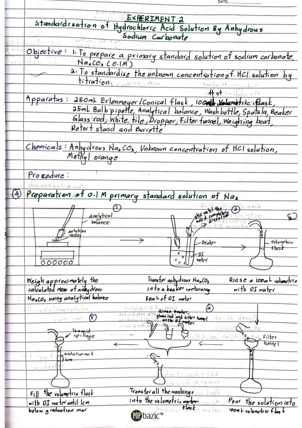 Jotter Chemistry Exp 2 - Standardisation of Hydrochloric Acid Solution ...
