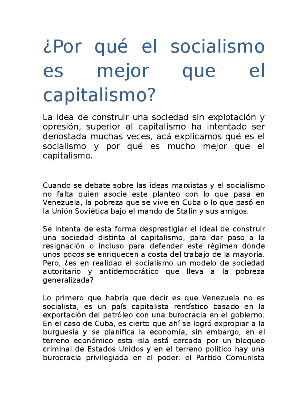 Capitalismo Y Socialismo - ¿Por Qué El Socialismo Es Mejor Que El ...