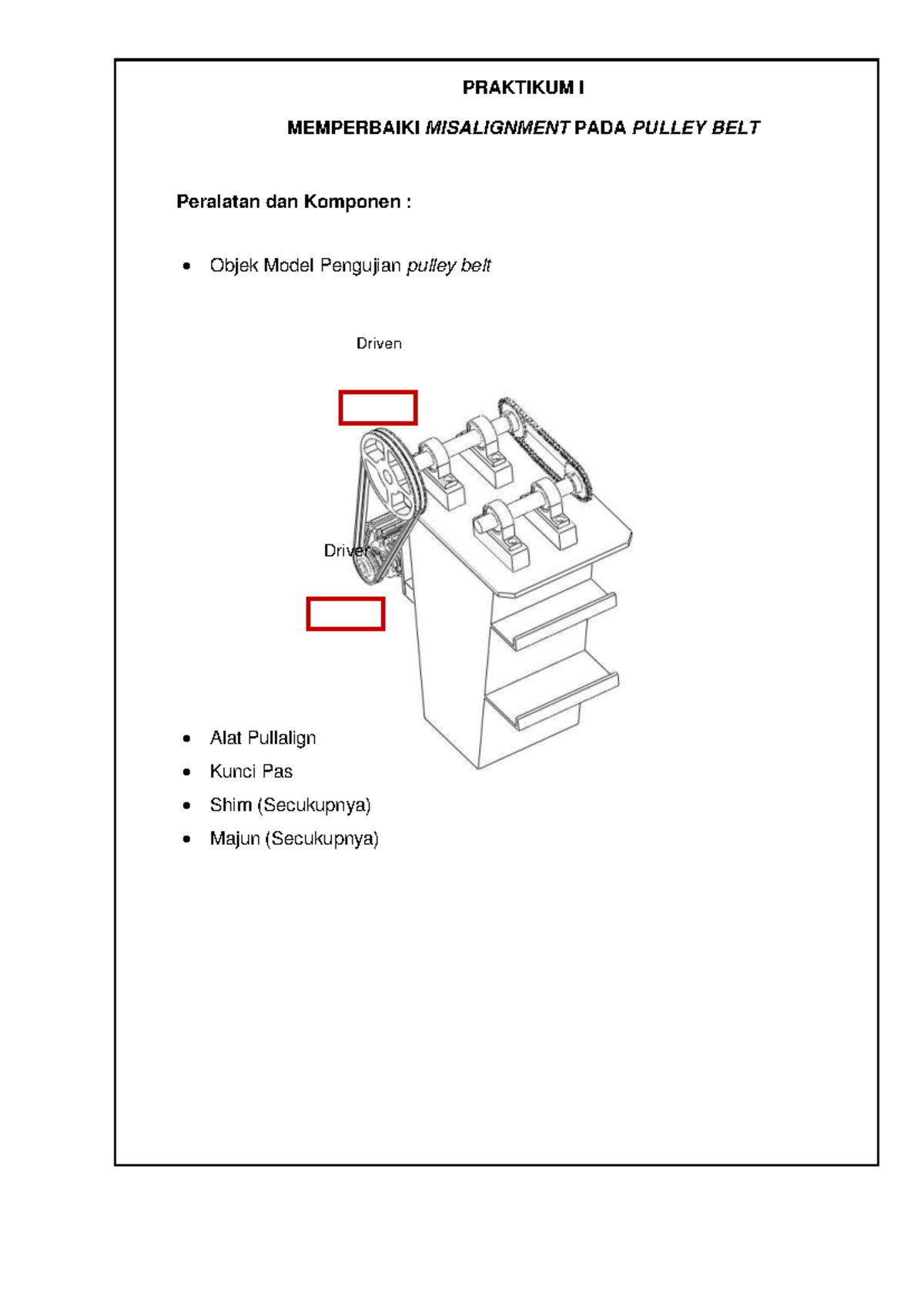 Modul Laser Alignment 9 PRAKTIKUM I MEMPERBAIKI MISALIGNMENT PADA