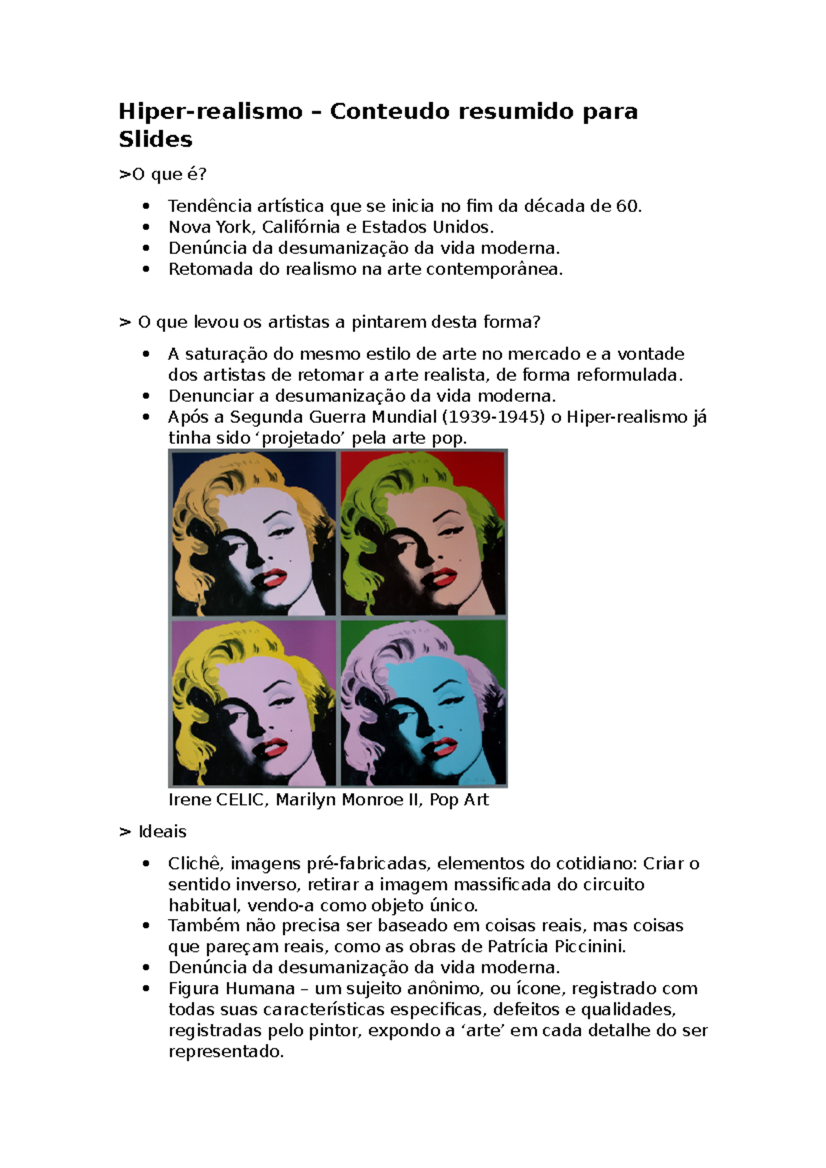 Historia da arte - conteudo para Slides de Hiper Realismo - Hiper ...