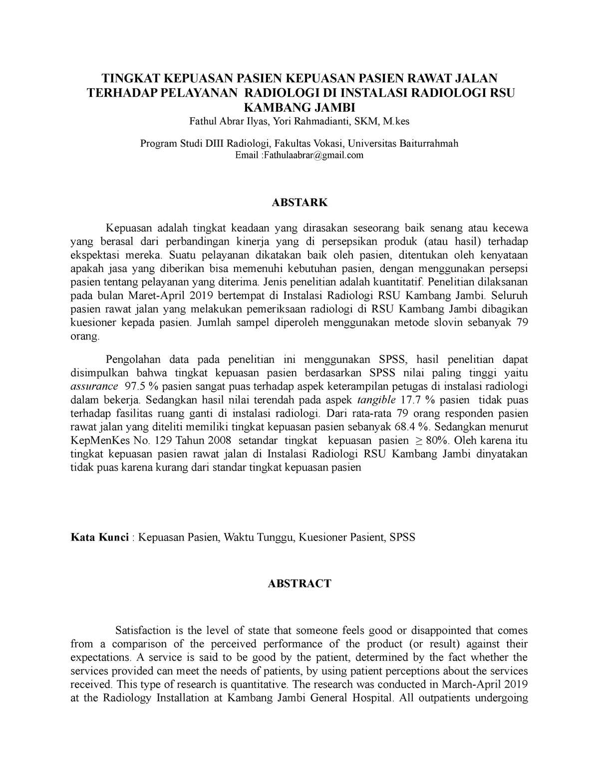 Tingkat Kepuasan Pasien Rawat Jalan Di Instalasi Radiologi(jurnal ...