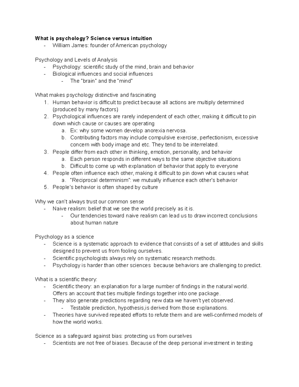 Chapter 1 Scientific Thinking - What is psychology? Science versus ...