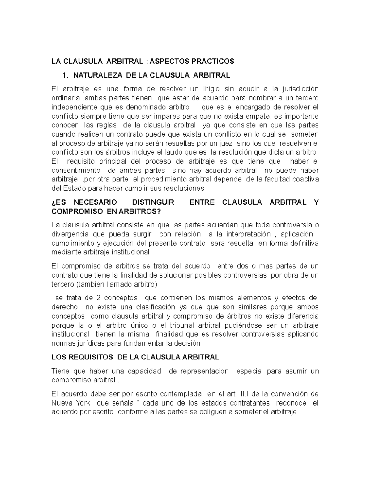 Clausula - LA CLAUSULA ARBITRAL : ASPECTOS PRACTICOS 1. NATURALEZA DE ...