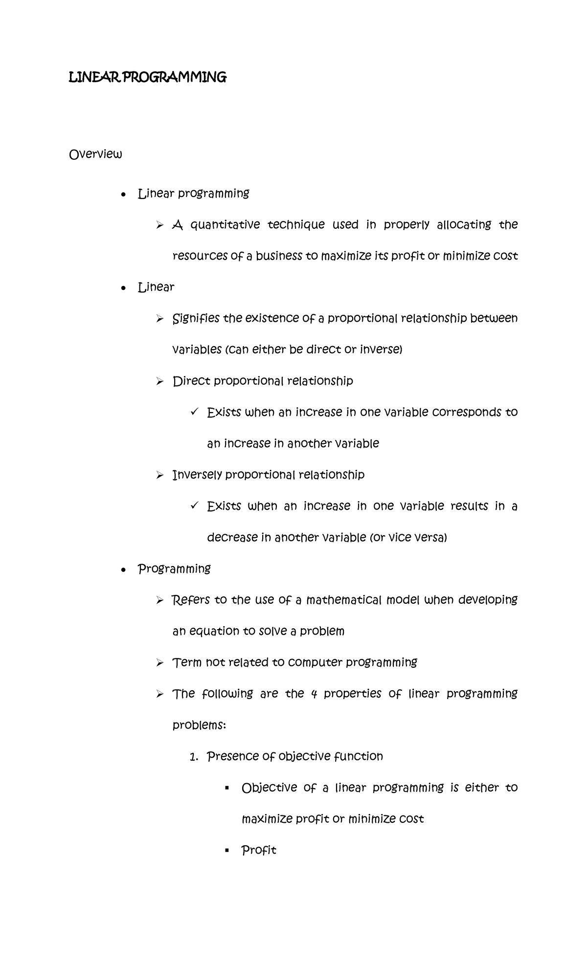 Linear Programming - LINEAR PROGRAMMING Overview Linear programming A ...