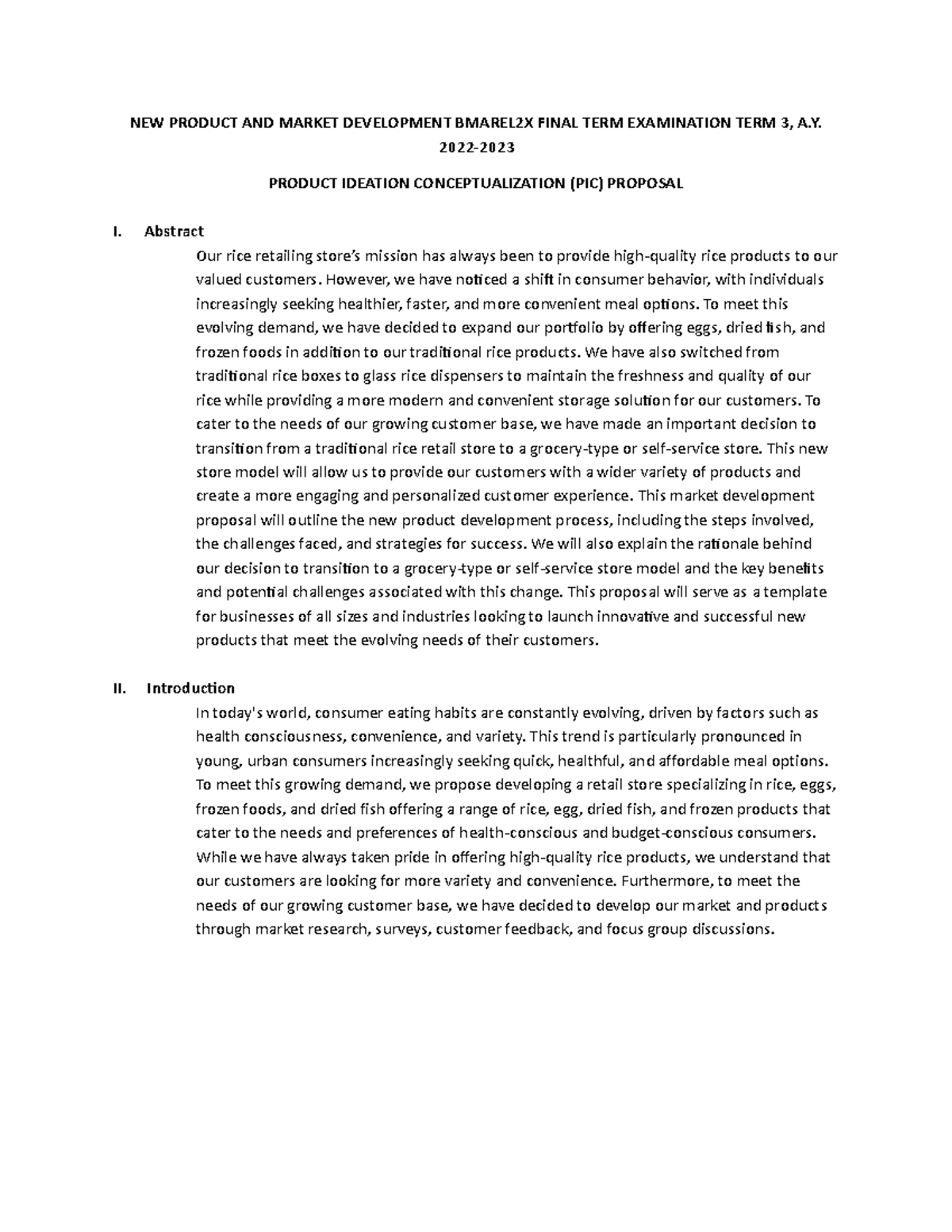 RICE UP-Final Exam 3rd-term - NEW PRODUCT AND MARKET DEVELOPMENT ...