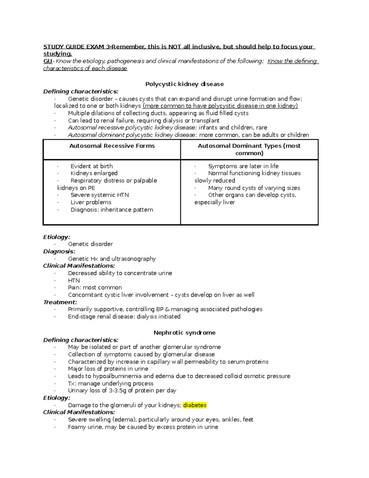 Patho Exam 3 Study Guide - STUDY GUIDE EXAM 3-Remember, this is NOT all ...
