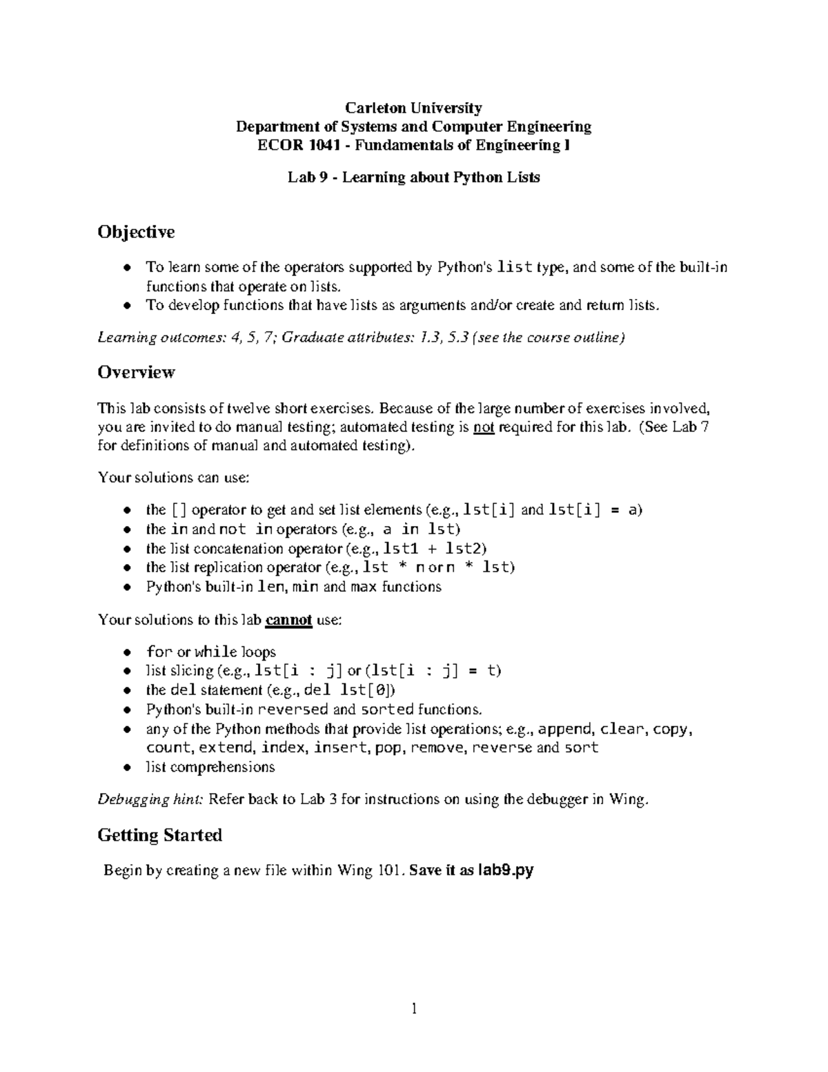 Lab9 - notes - Carleton University Department of Systems and Computer ...
