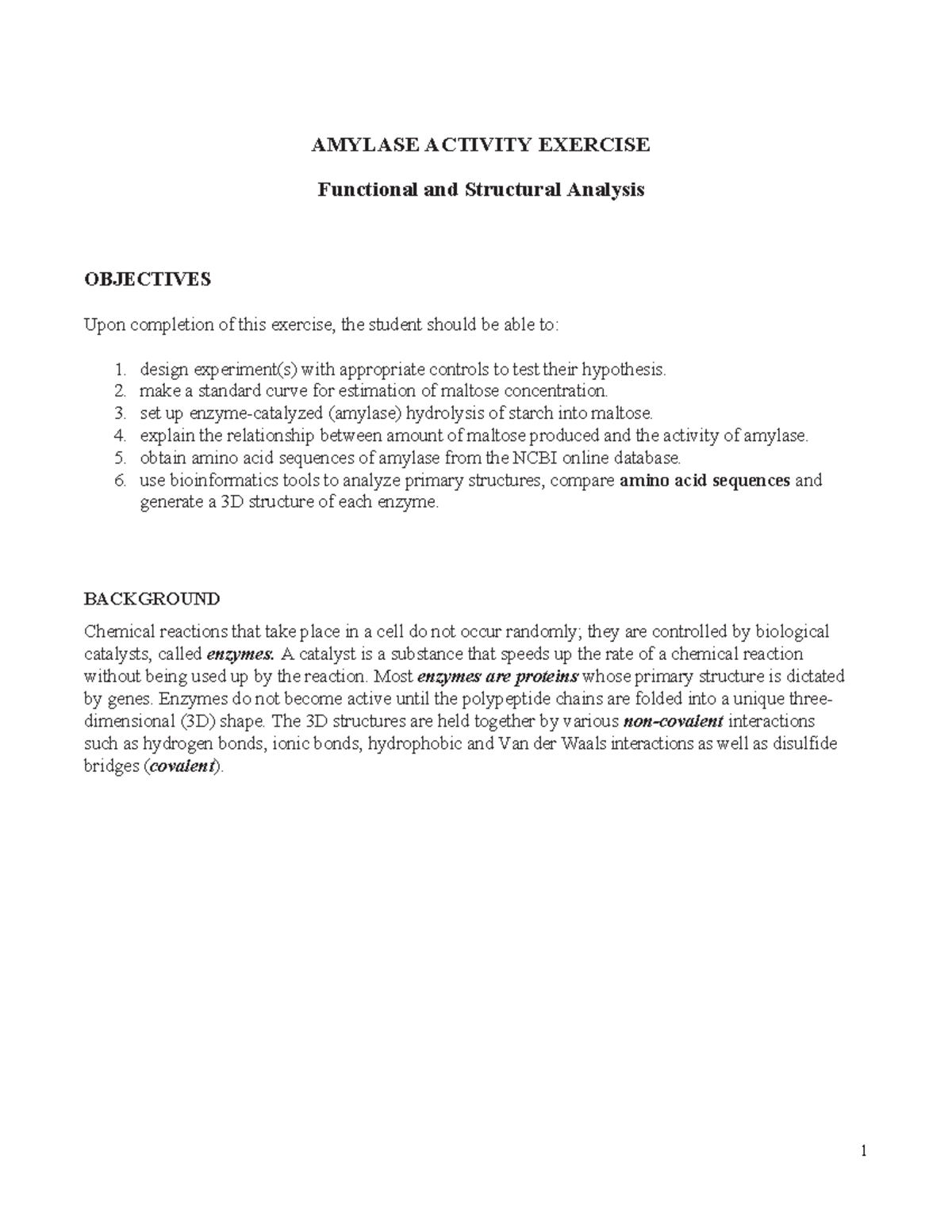 Amylase Activity Lab Qubes - AMYLASE ACTIVITY EXERCISE Functional and ...