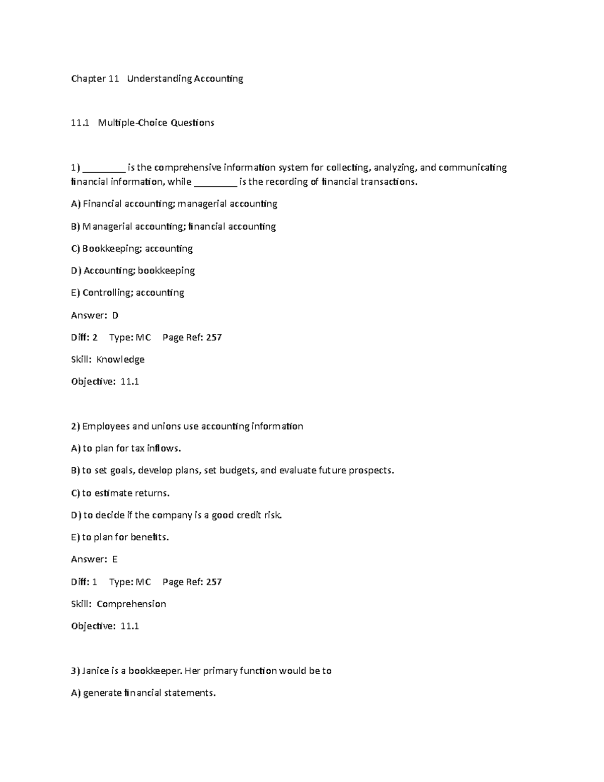 Busi 1000 test banks - Chapter 11 Understanding Accouning 11 Muliple ...