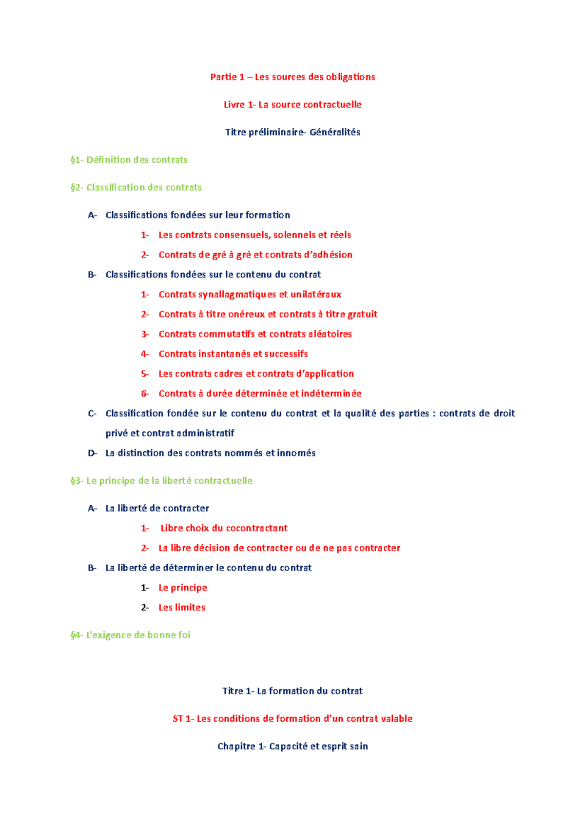 Plan du cours - Partie 1 – Les sources des obligations Livre 1- La ...