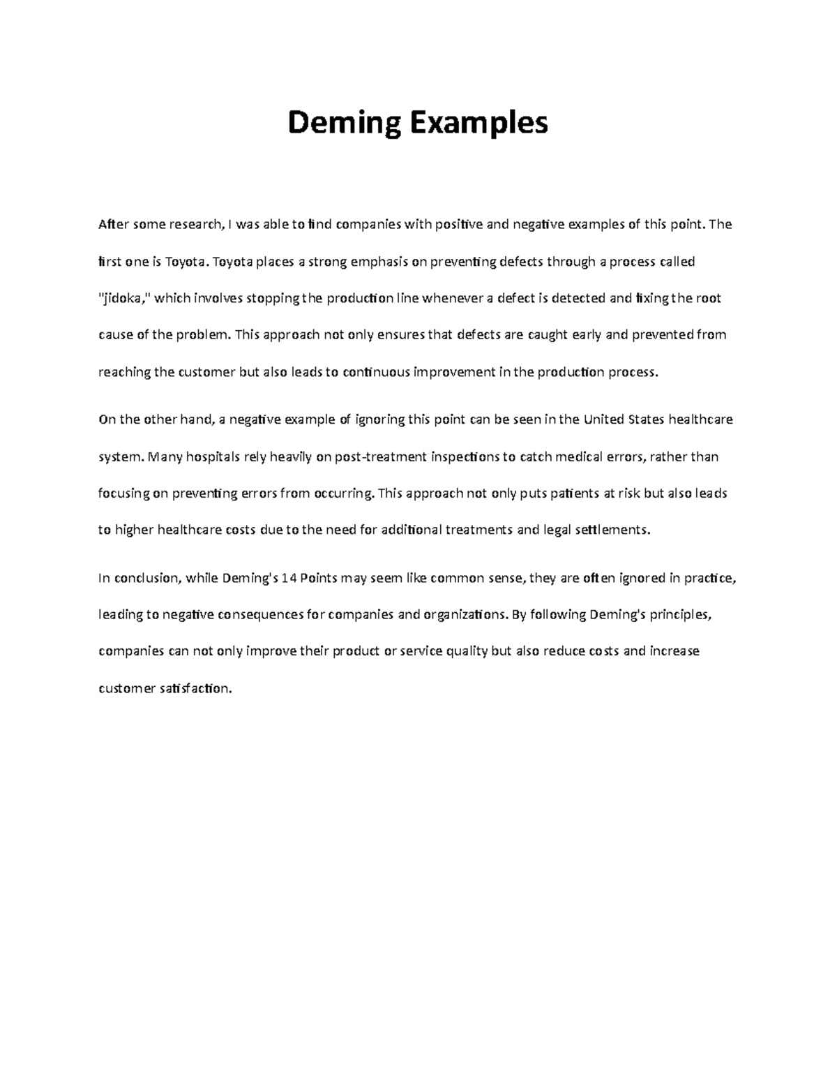 Deming Examples - Deming Examples After some research, I was able to ...