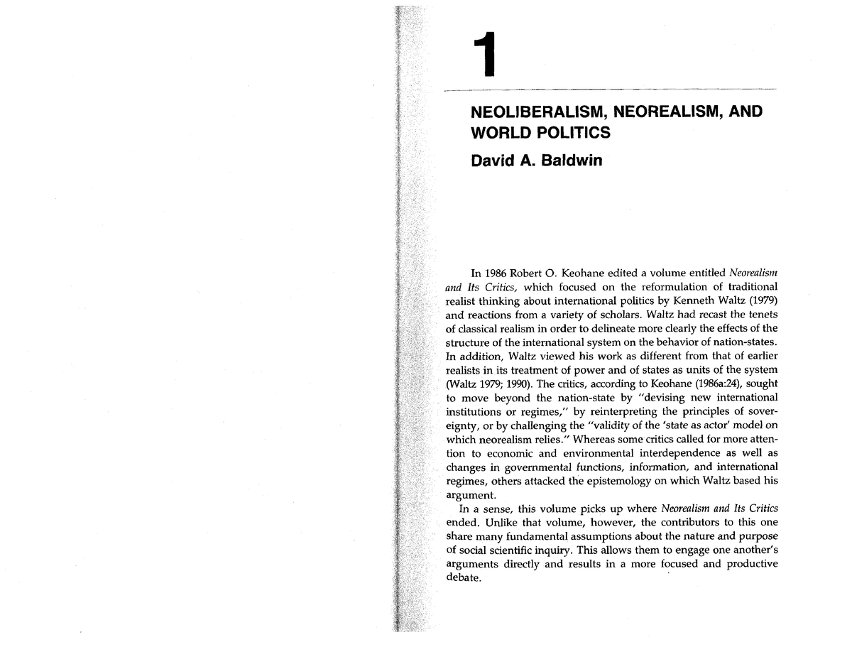 M3 Neoliberalism Neorealism And World Politics By Baldwin David (1993 ...