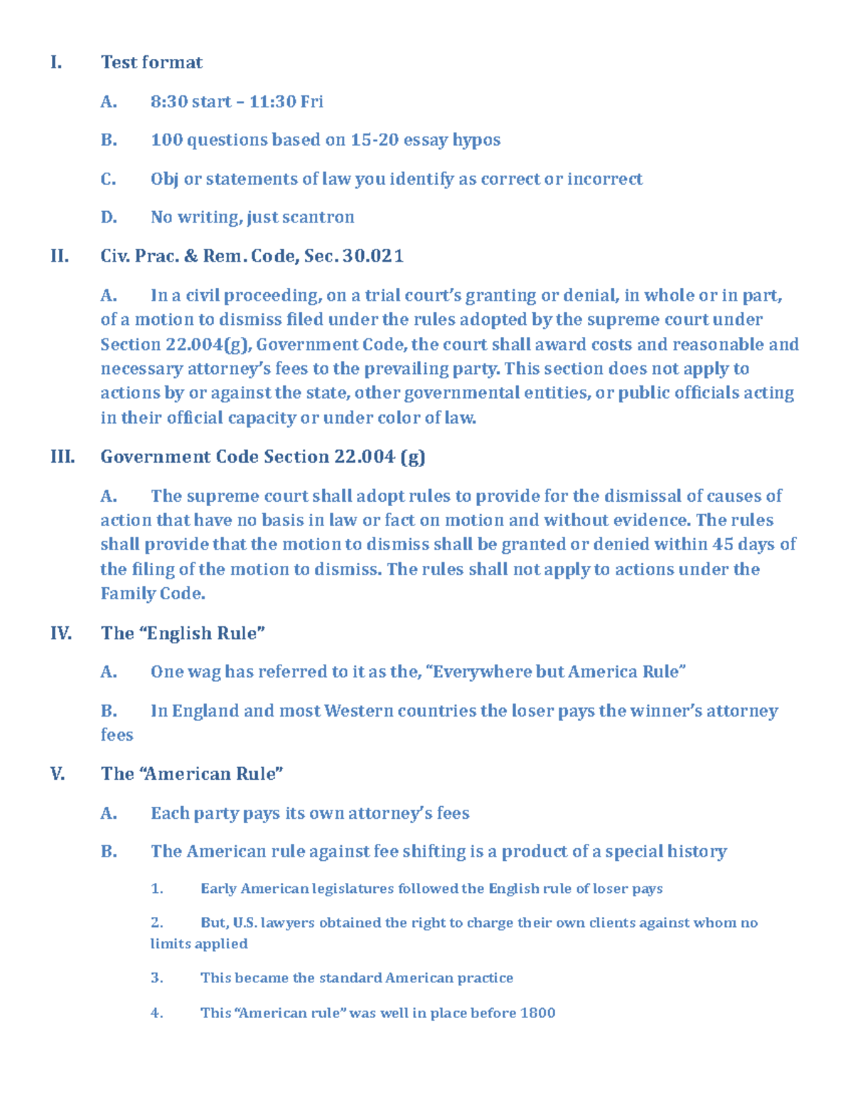 Civ - outline - I. Test format A. 8:30 start – 11:30 Fri B. 100 ...