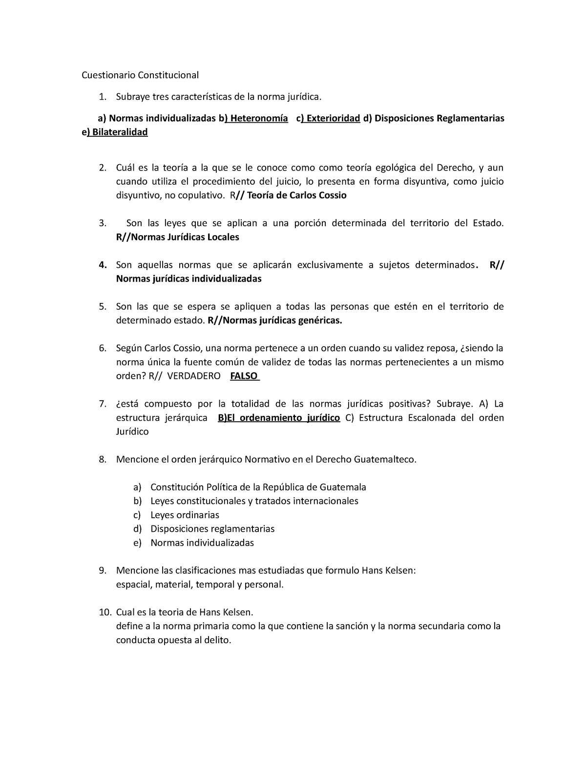 Cuestionario Constitucional - Cuestionario Constitucional Subraye Tres ...