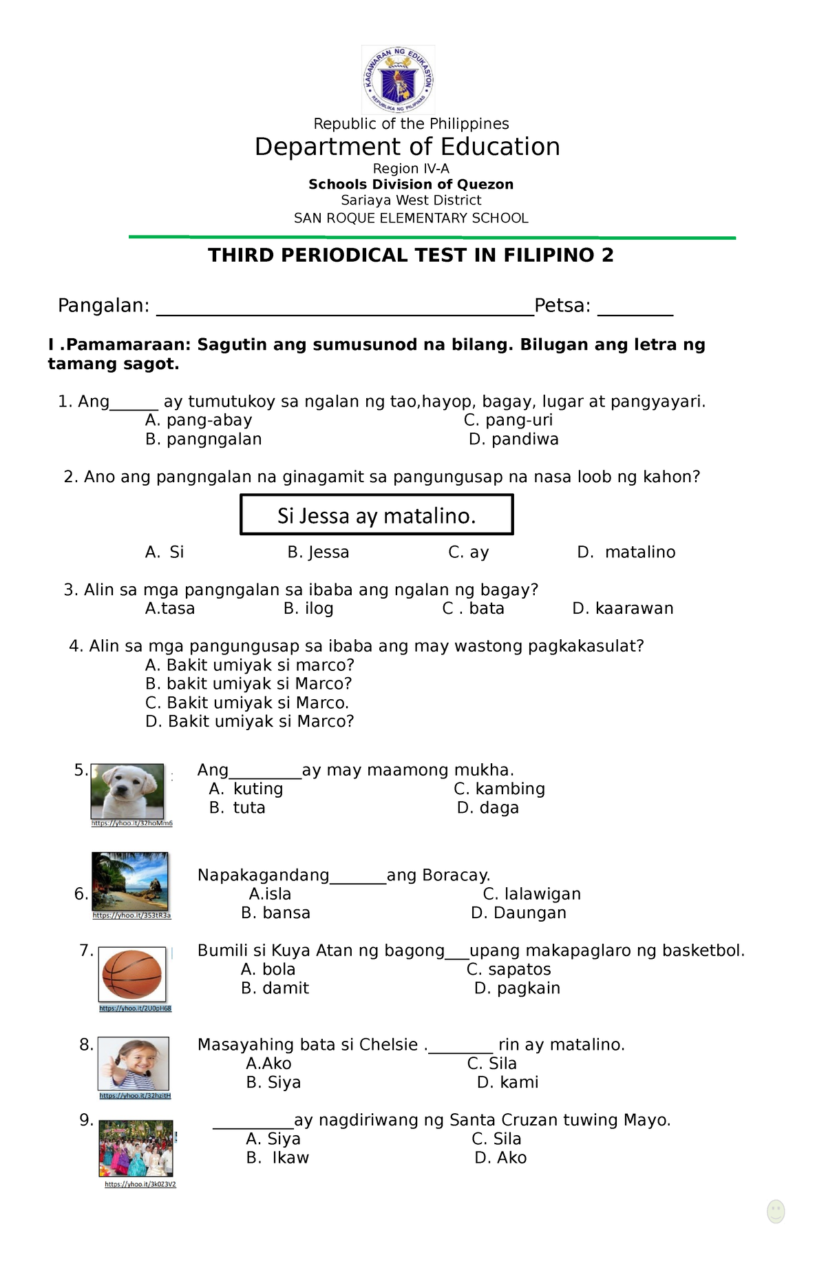 Fil2 Qtr3 Pt Periodic Test Republic Of The Philippines Department Of Education Region Iv A 4904