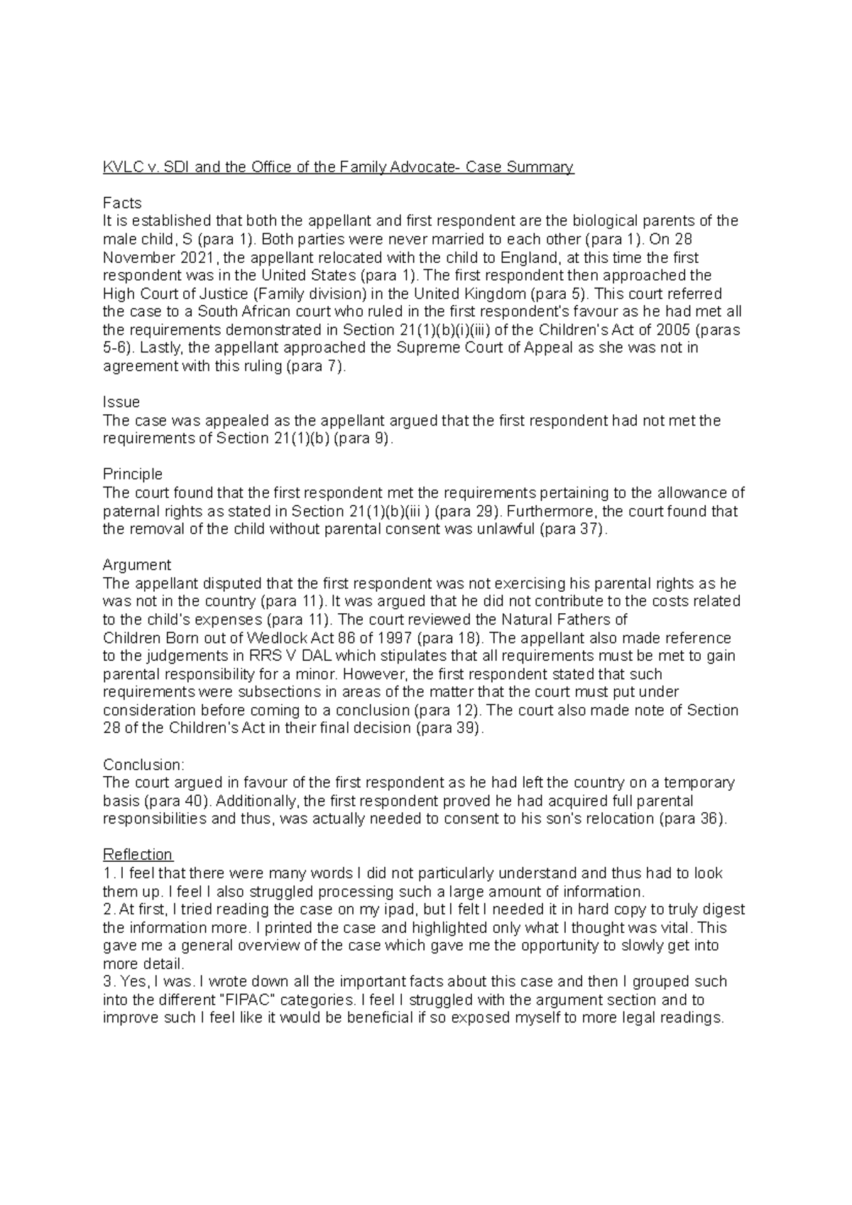 KVLC V SDI AND THE OFFICE OF THE FAMILY ADVOCATE KVLC v. SDI and the