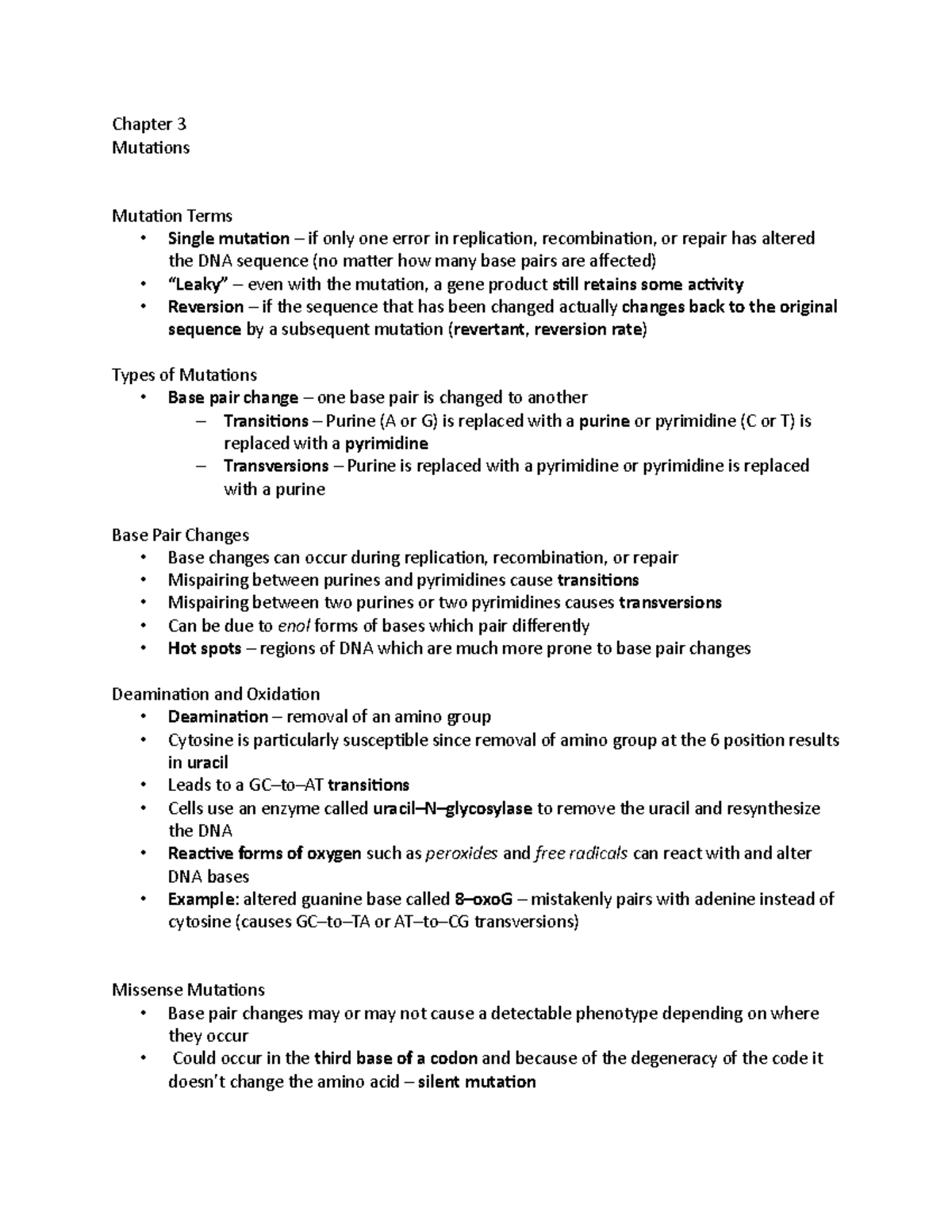 Mutations cont - Chapter 3- Justin Thornton - Chapter 3 Mutations ...